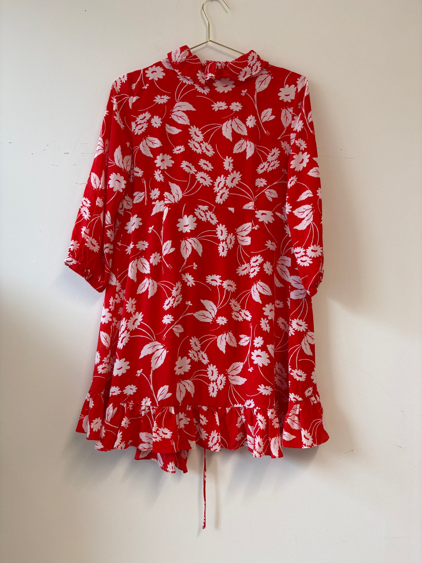 Rixo Red & White Floral Silk Mini Wrap Dress
