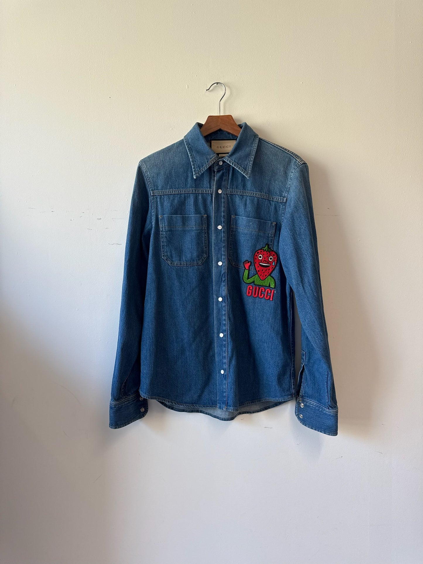 Gucci Blue Denim Strawberry Shirt