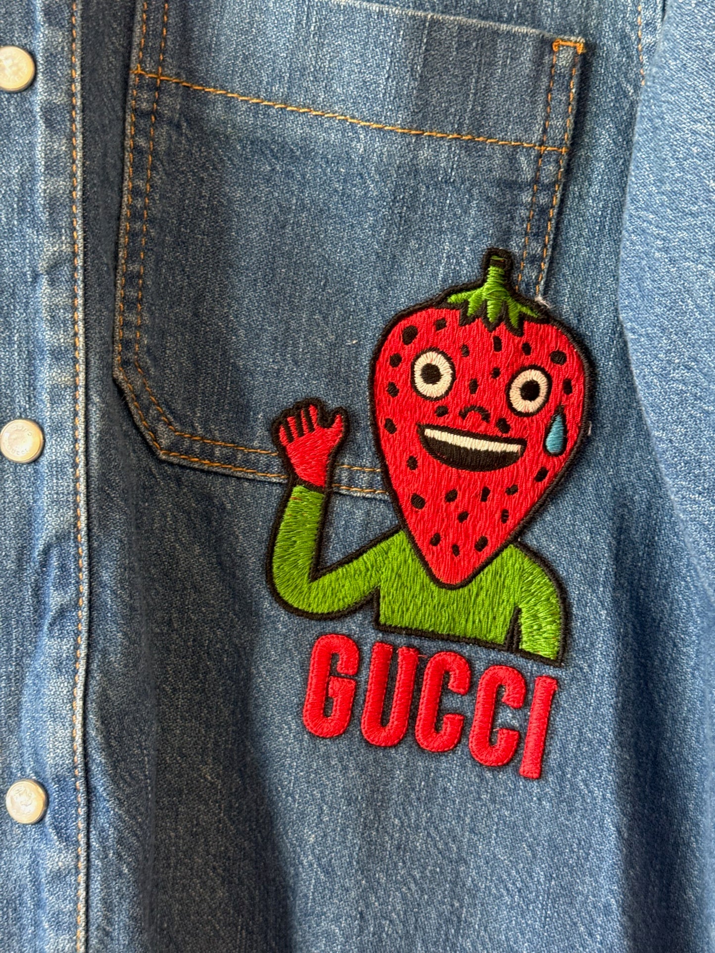 Gucci Blue Denim Strawberry Shirt