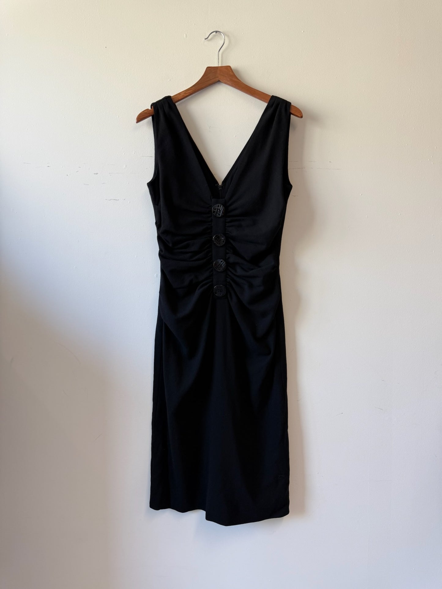 Dolce & Gabbana Black Ruched Button Front Midi Dress