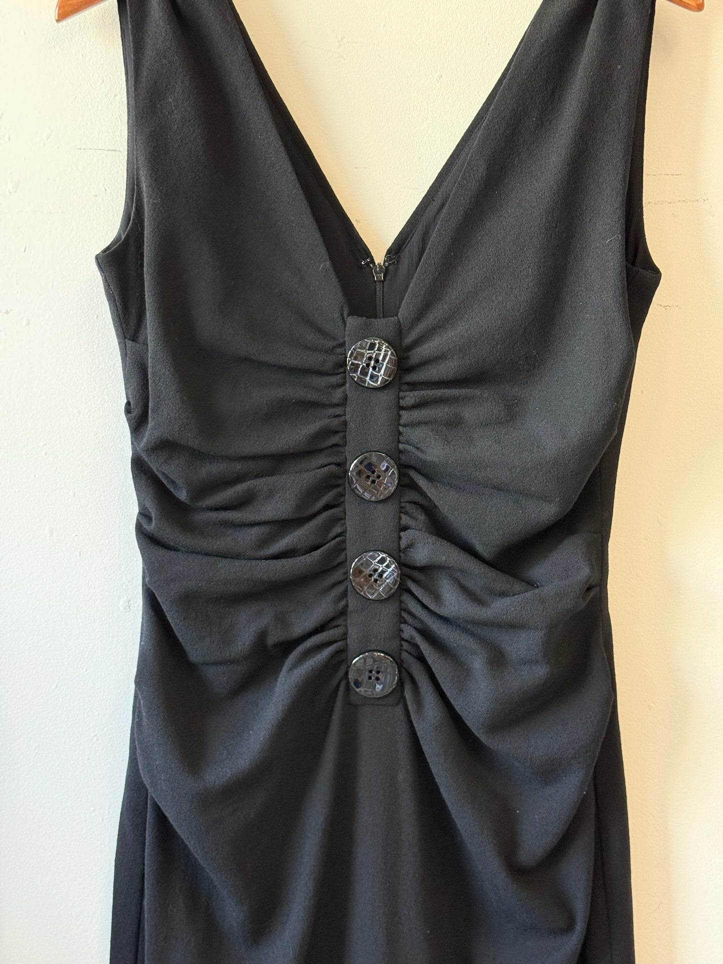 Dolce & Gabbana Black Ruched Button Front Midi Dress