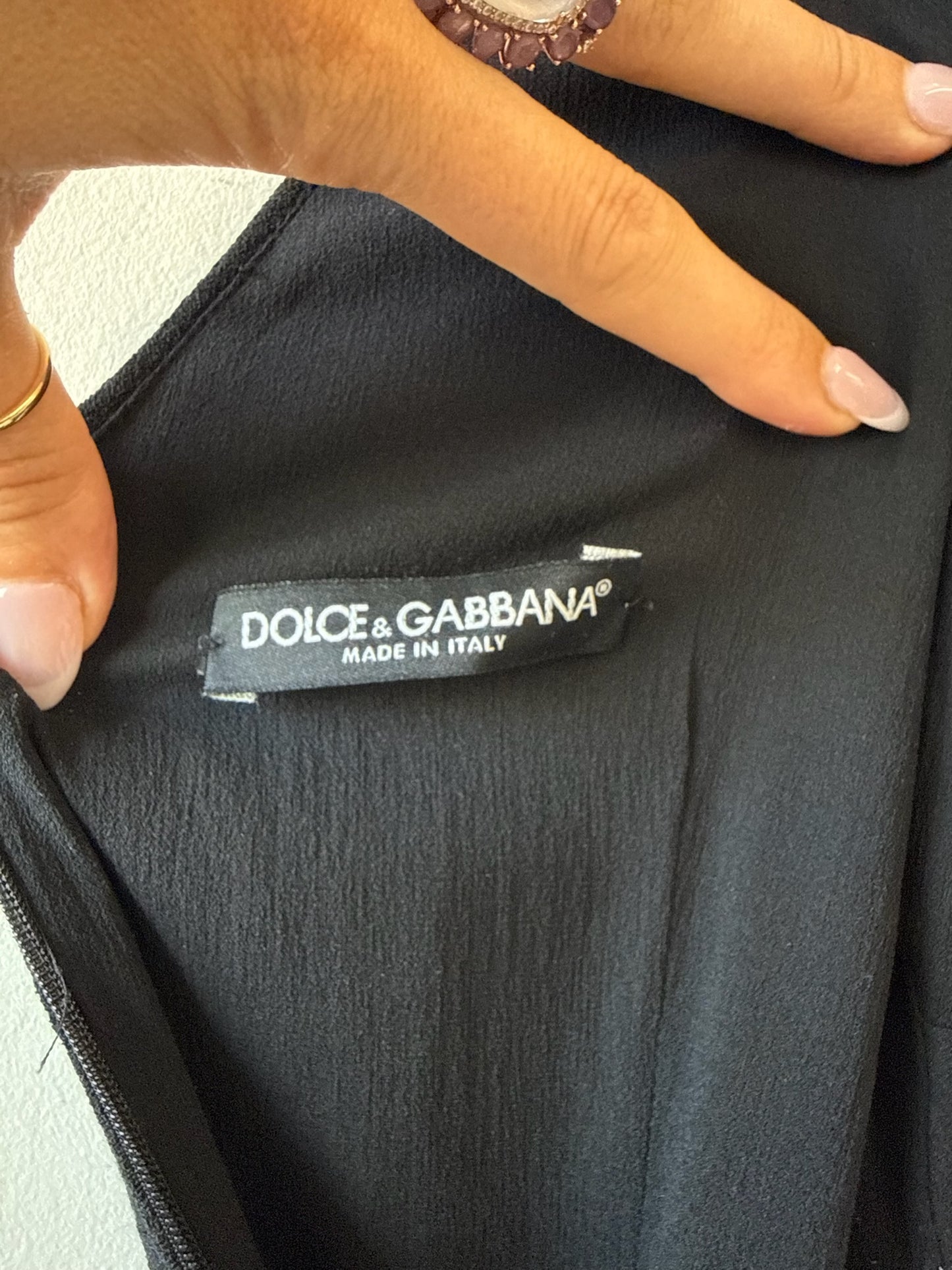 Dolce & Gabbana Black Ruched Button Front Midi Dress