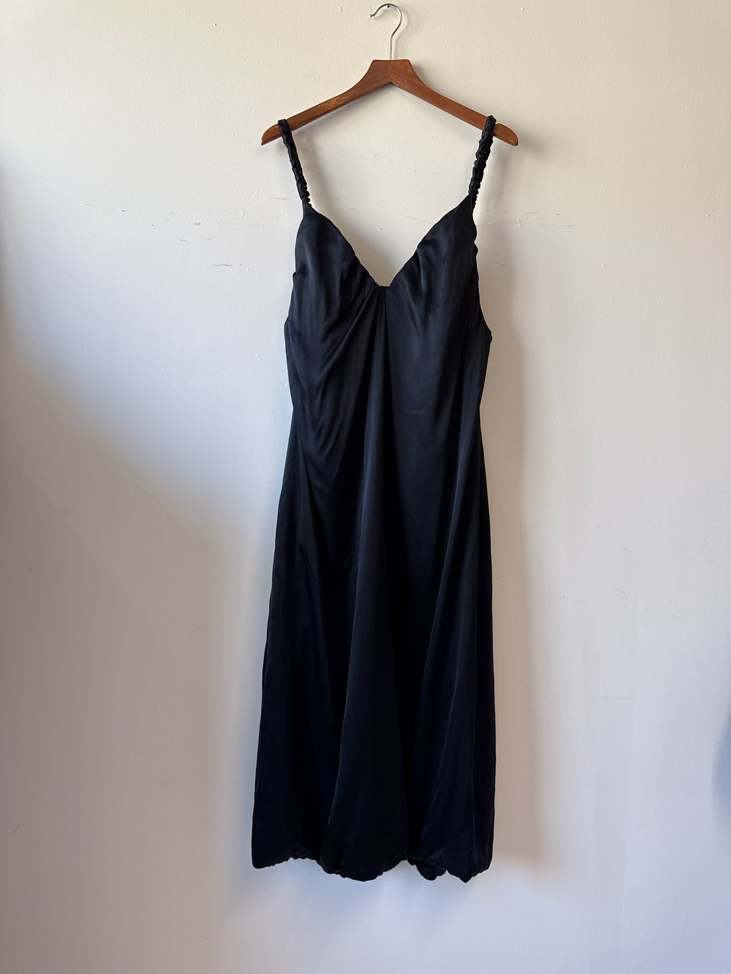Dodo Bar Or Black Satin Ruched Straps Midi Dress
