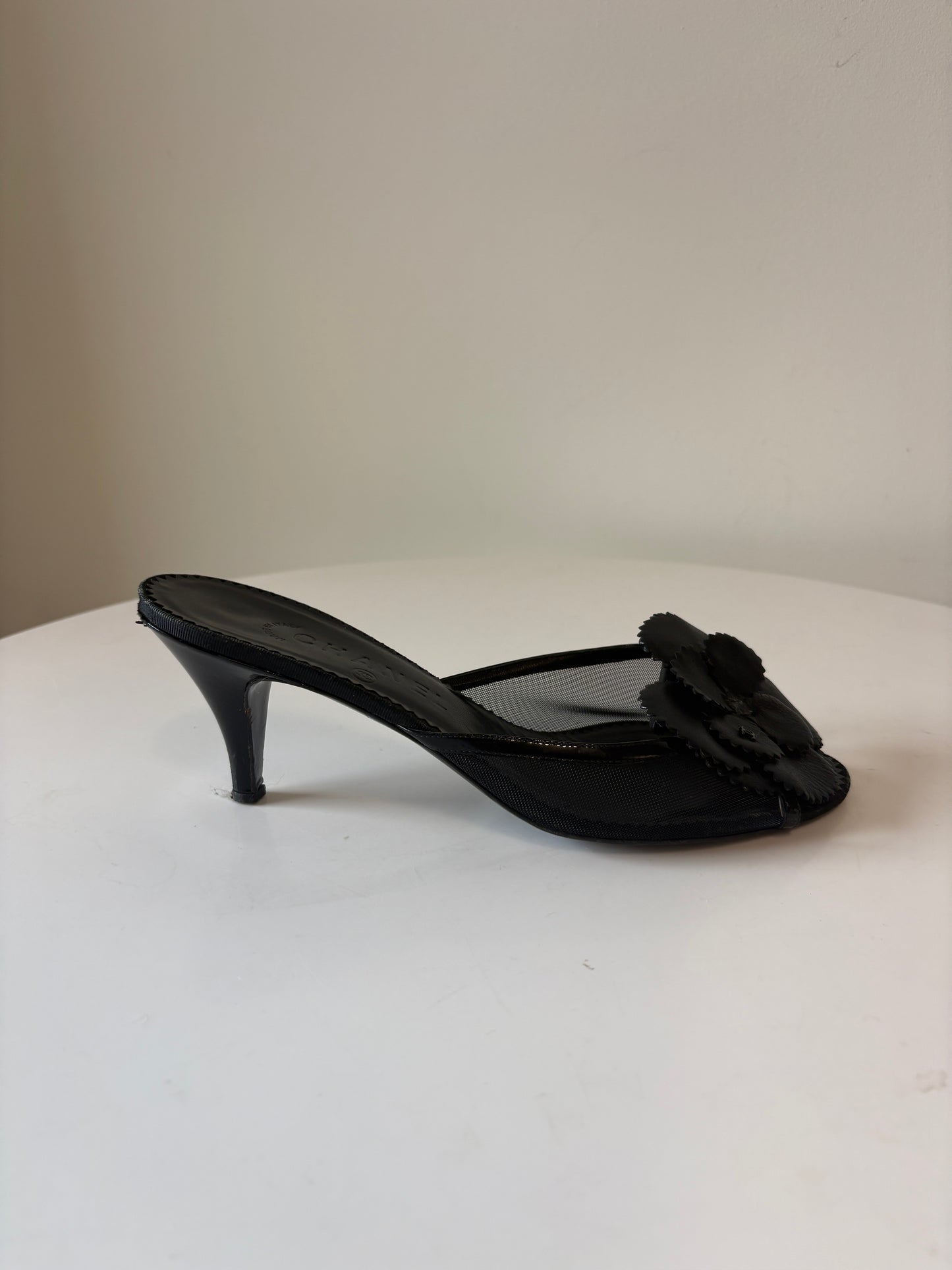 Chanel Camellia Mesh Black Mules