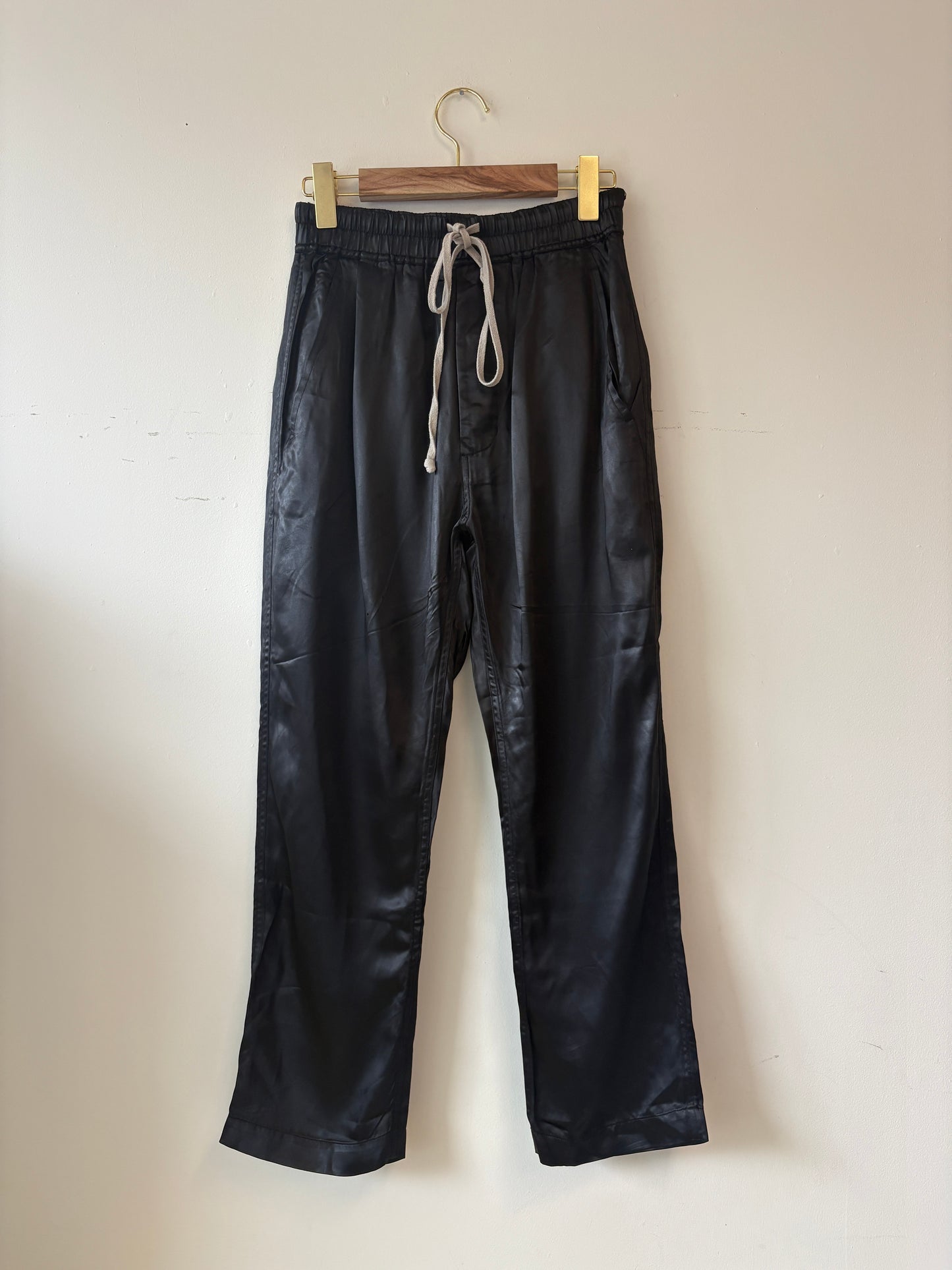 Rick Owens Black Satin Cropped Trousers