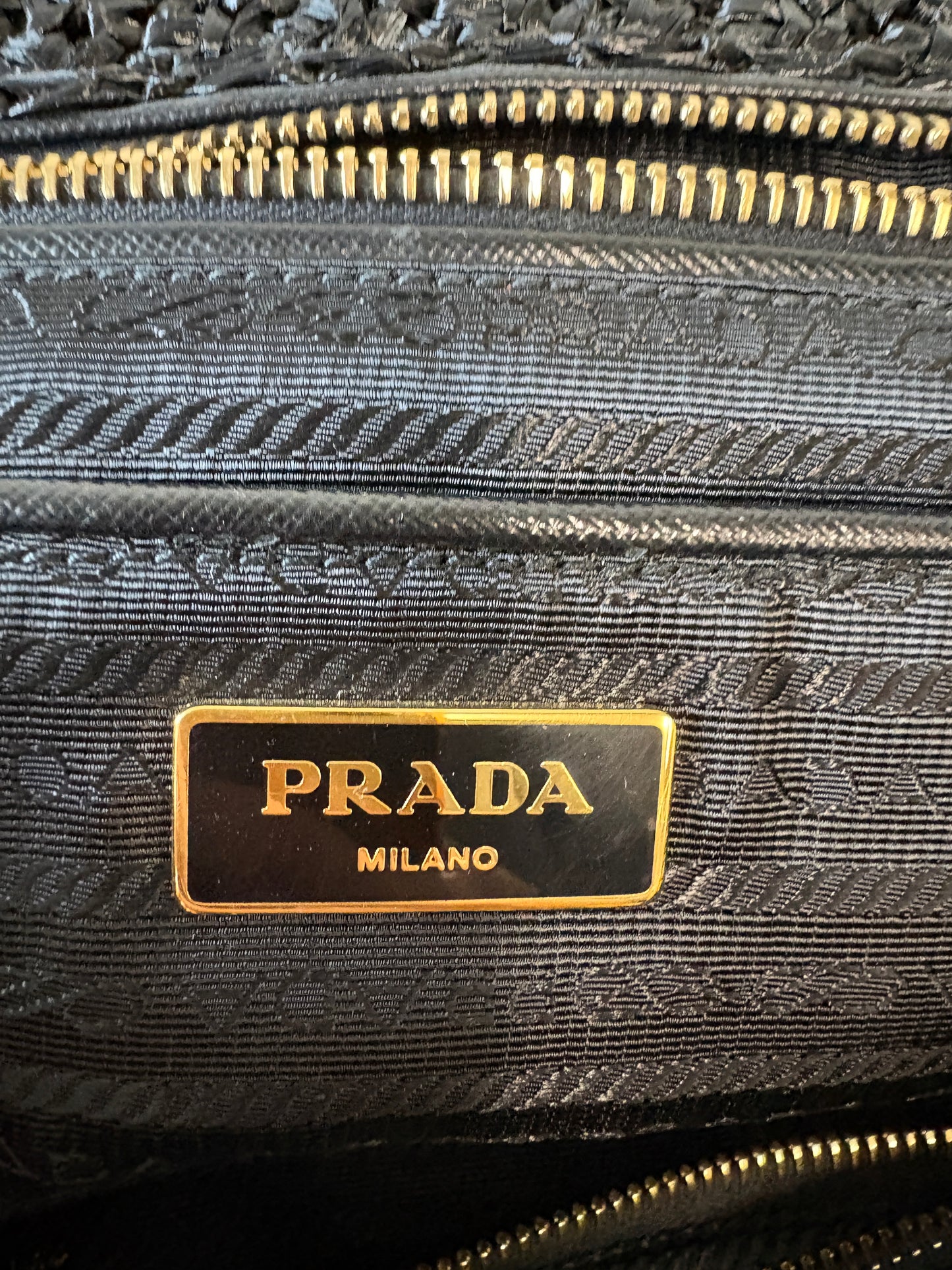 Prada Black And Beige Canapa Raffia Bag