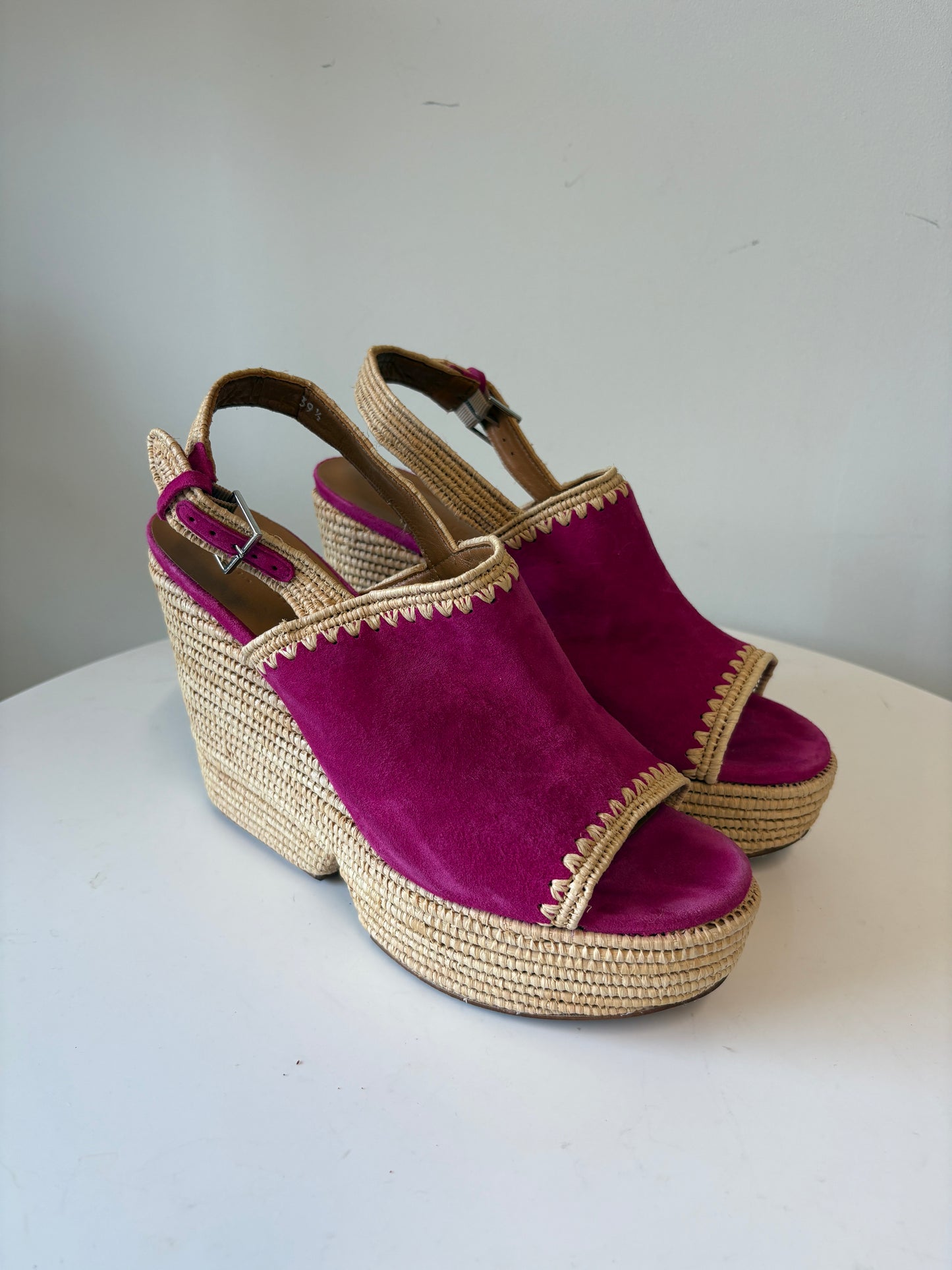 Clergerie Pink Damya Suede Wedge Sandals