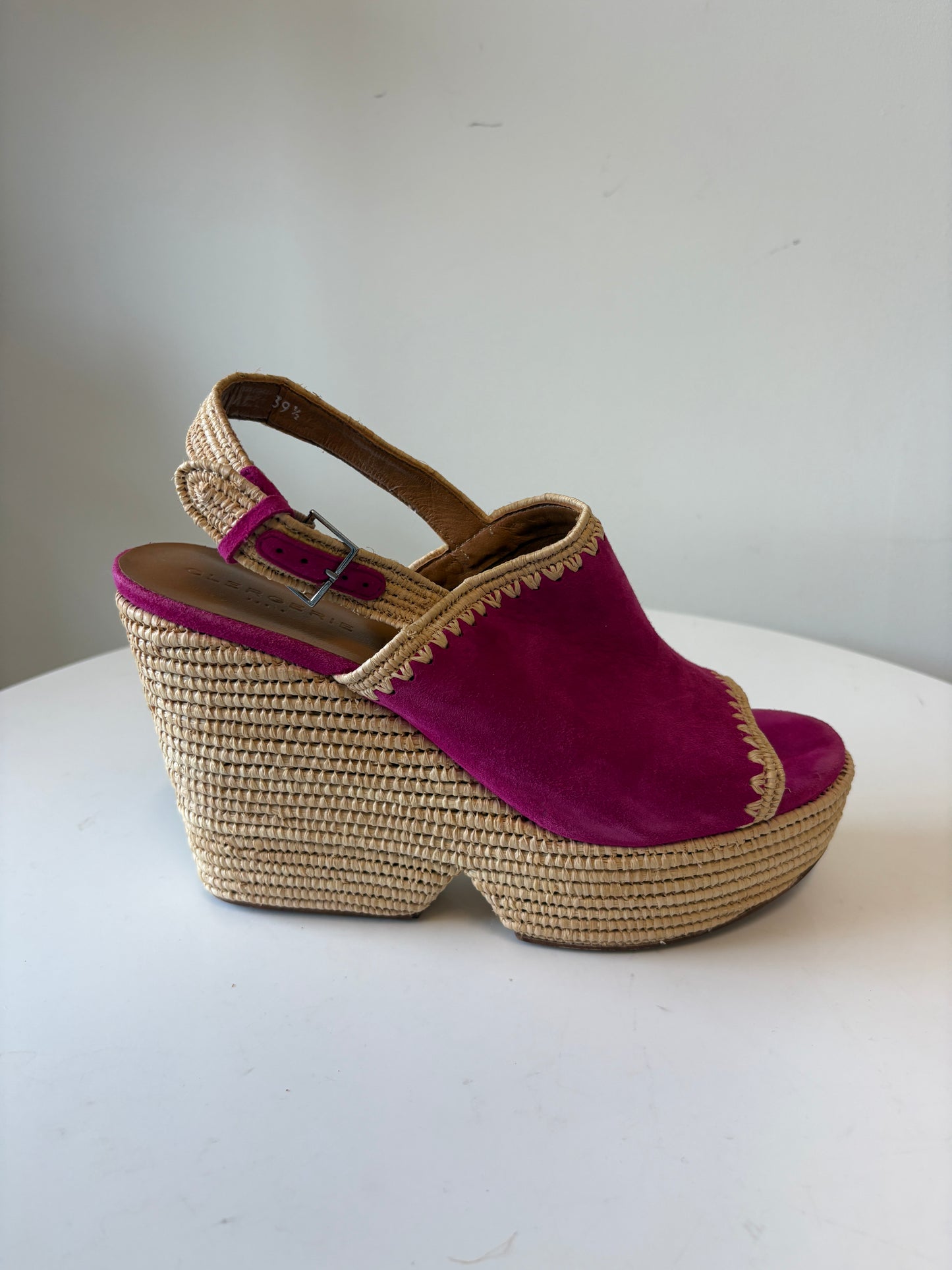Clergerie Pink Damya Suede Wedge Sandals