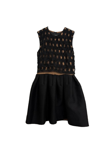 Carven Black Wool Textured Skater Dress (pre-owned)