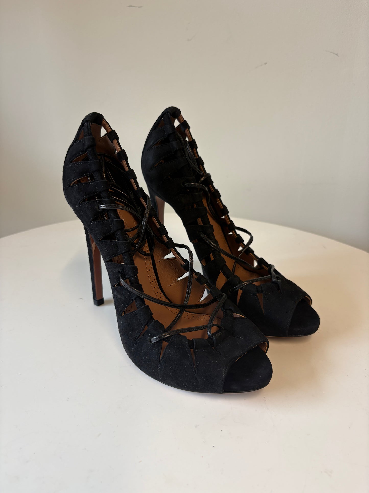 Alaia Black Suede Lace Up Heels