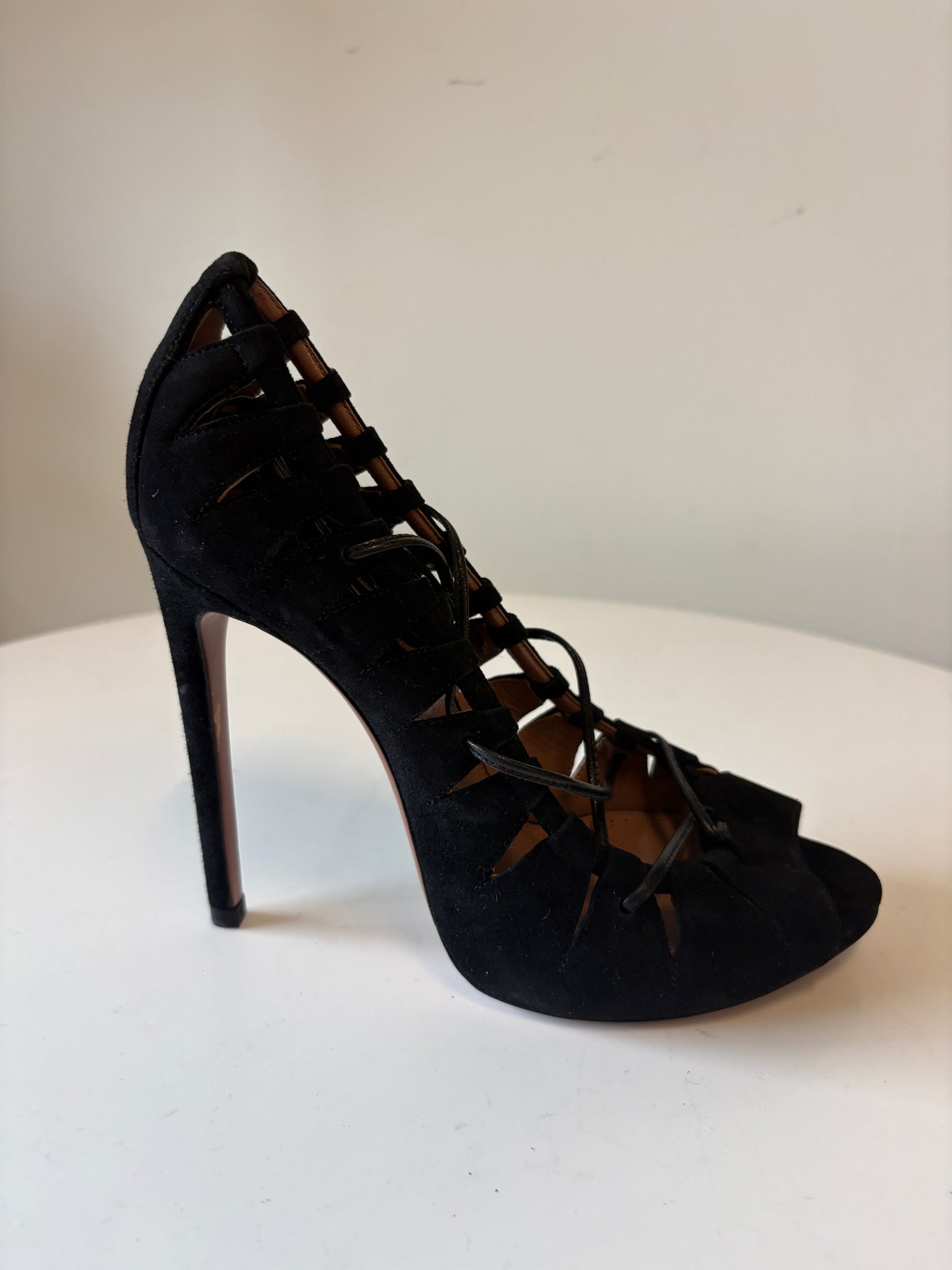 Alaia Black Suede Lace Up Heels