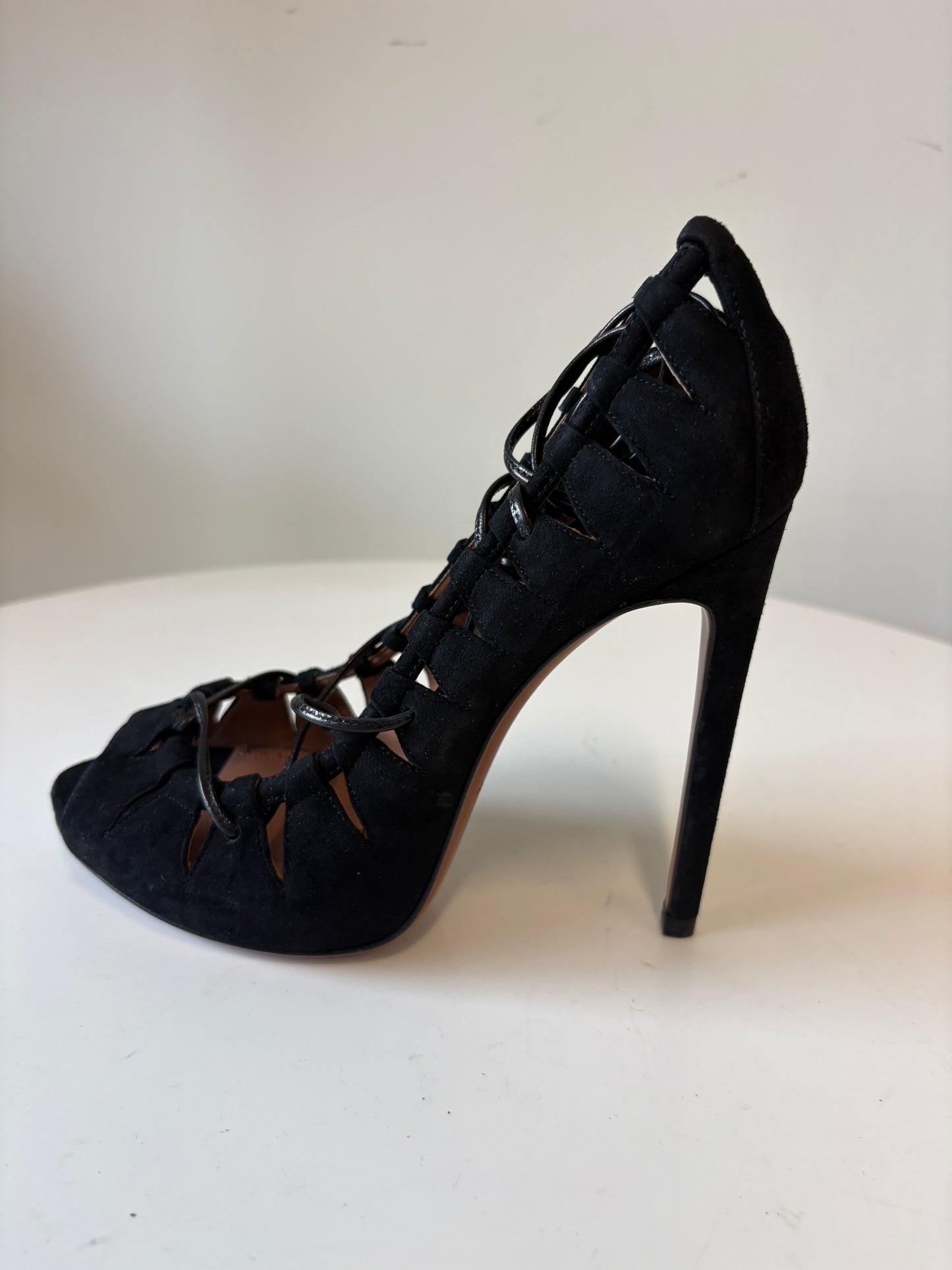 Alaia Black Suede Lace Up Heels