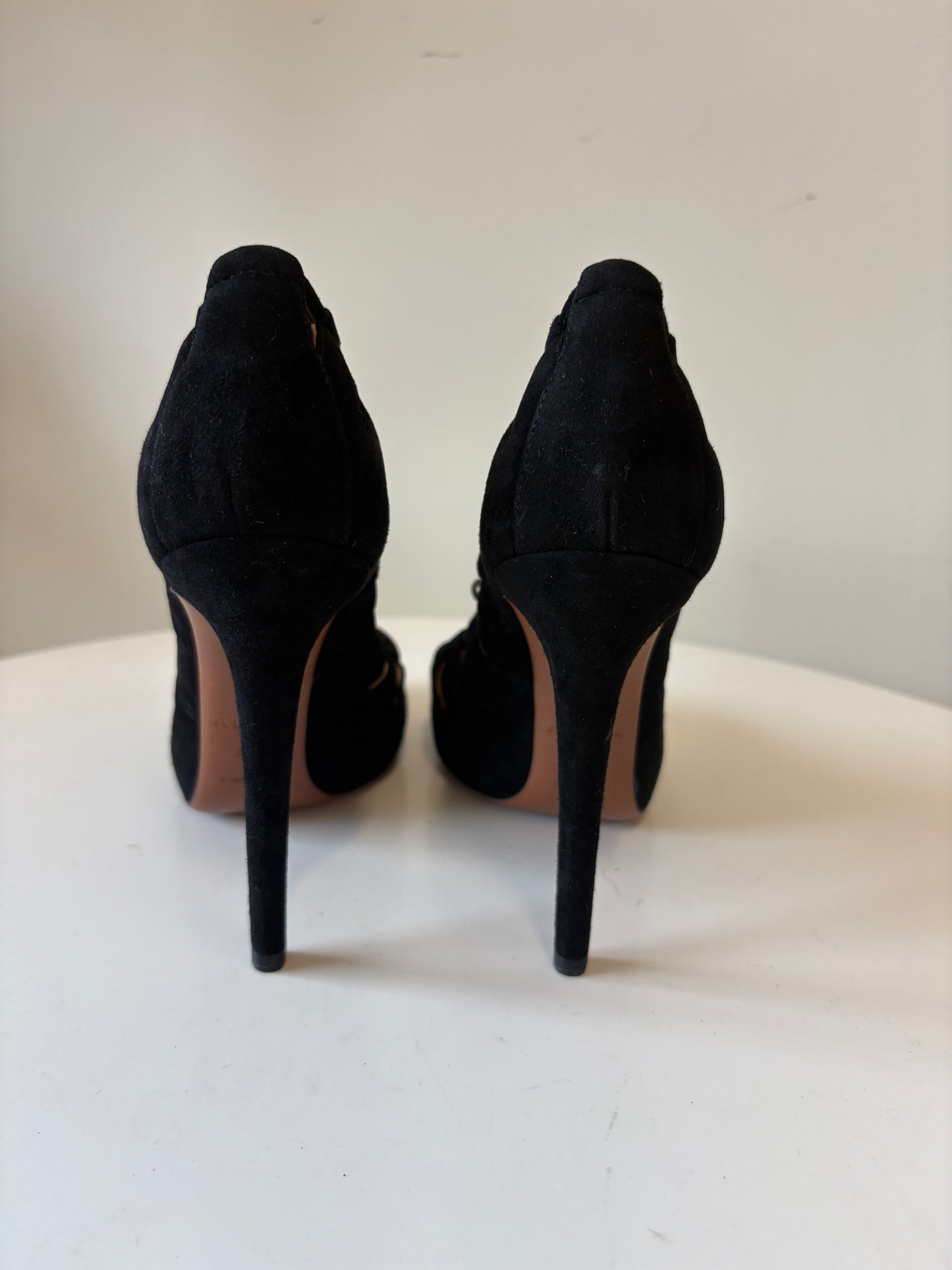 Alaia Black Suede Lace Up Heels