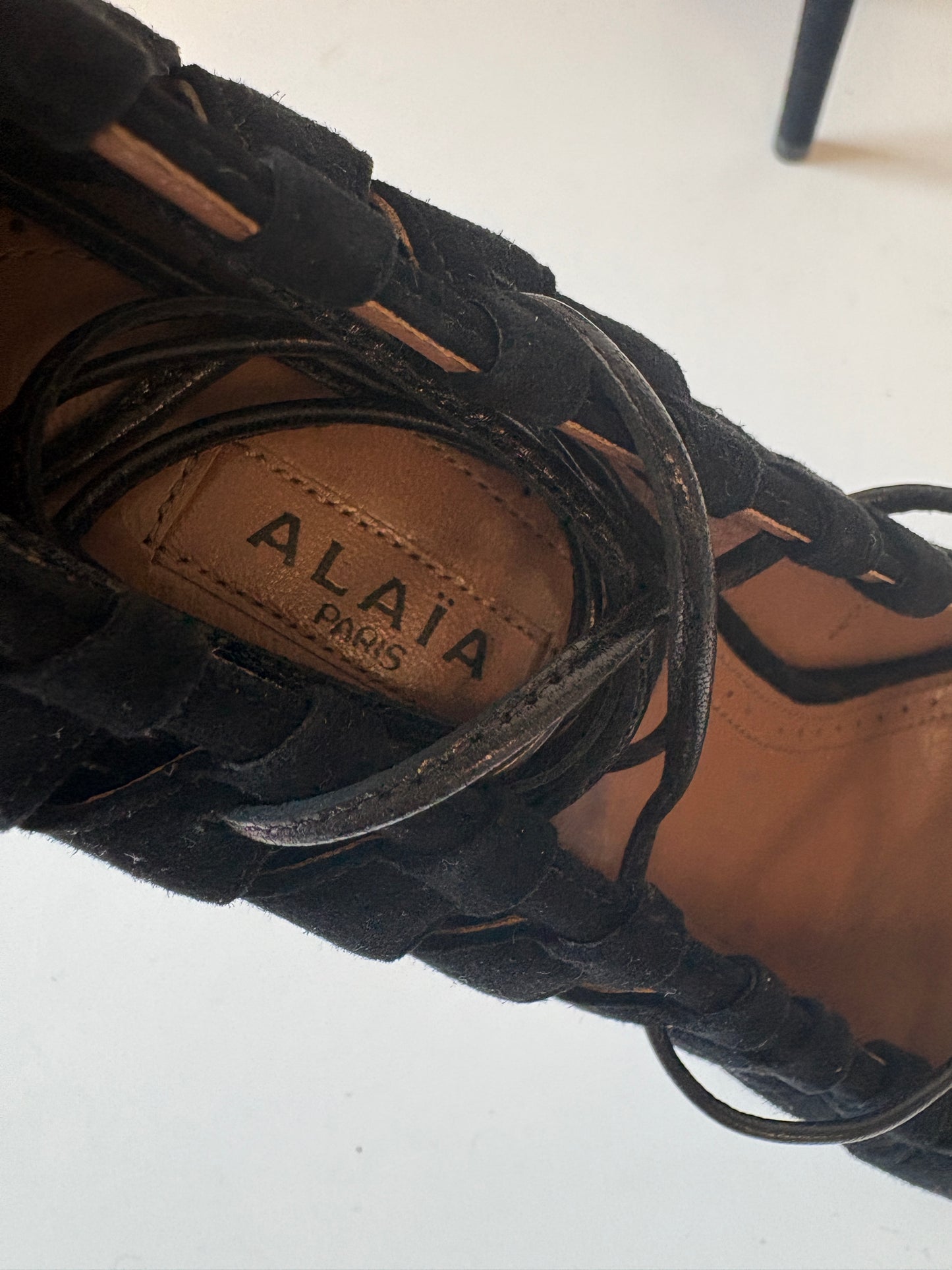 Alaia Black Suede Lace Up Heels