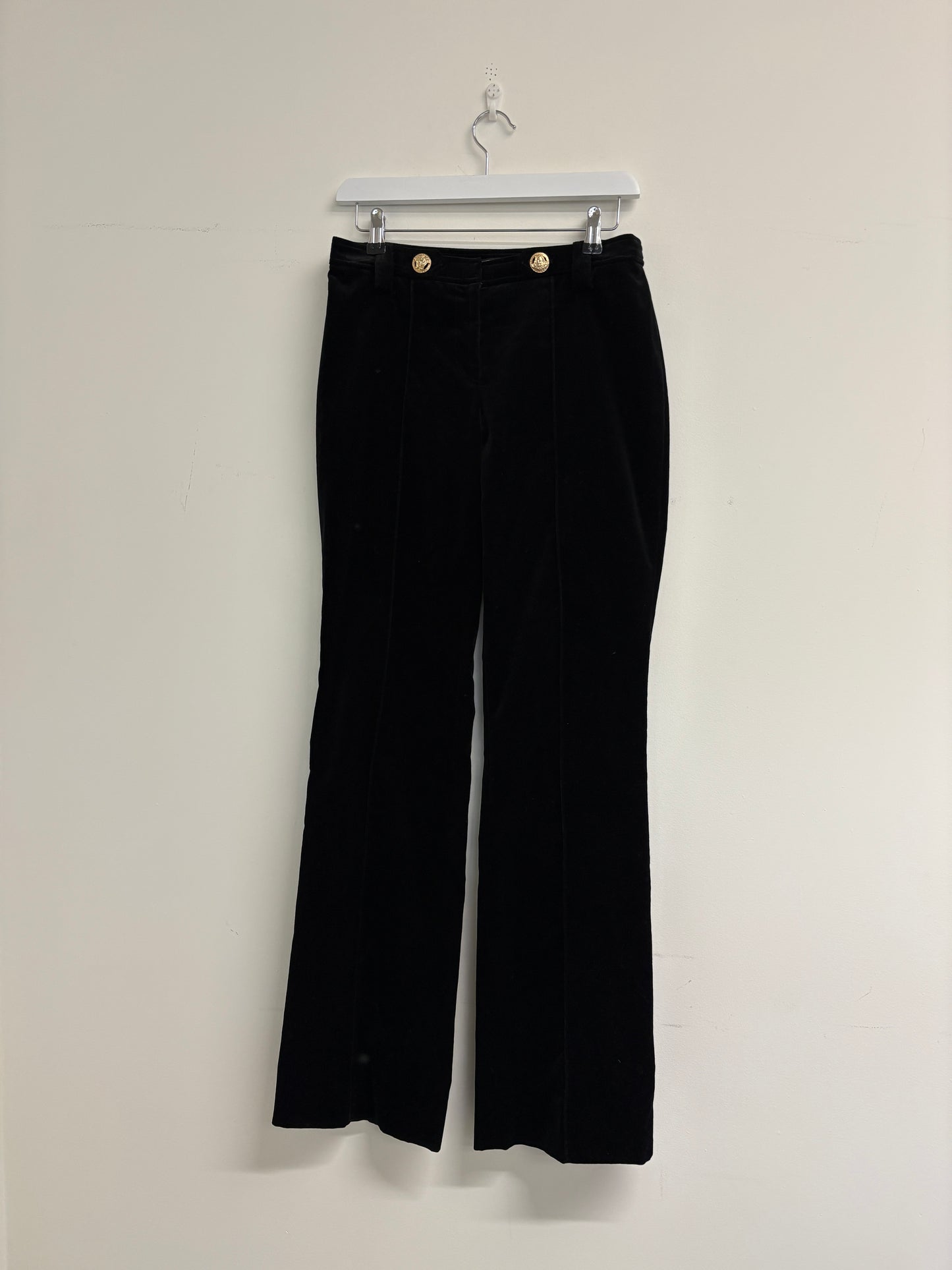 Versace Black Velvet Flare Trousers With Gold Buttons (pre-owned)
