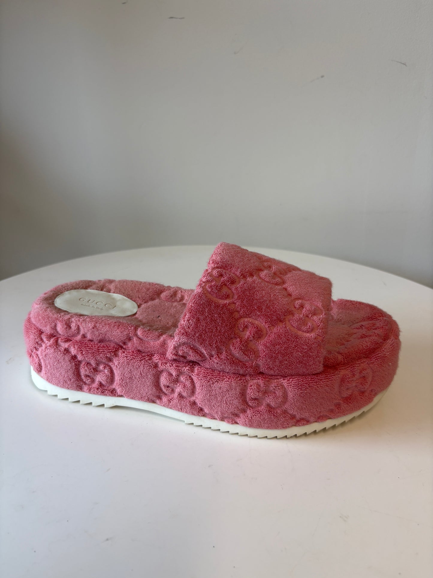 Gucci Angeline GG Terry Pink Platform Sliders