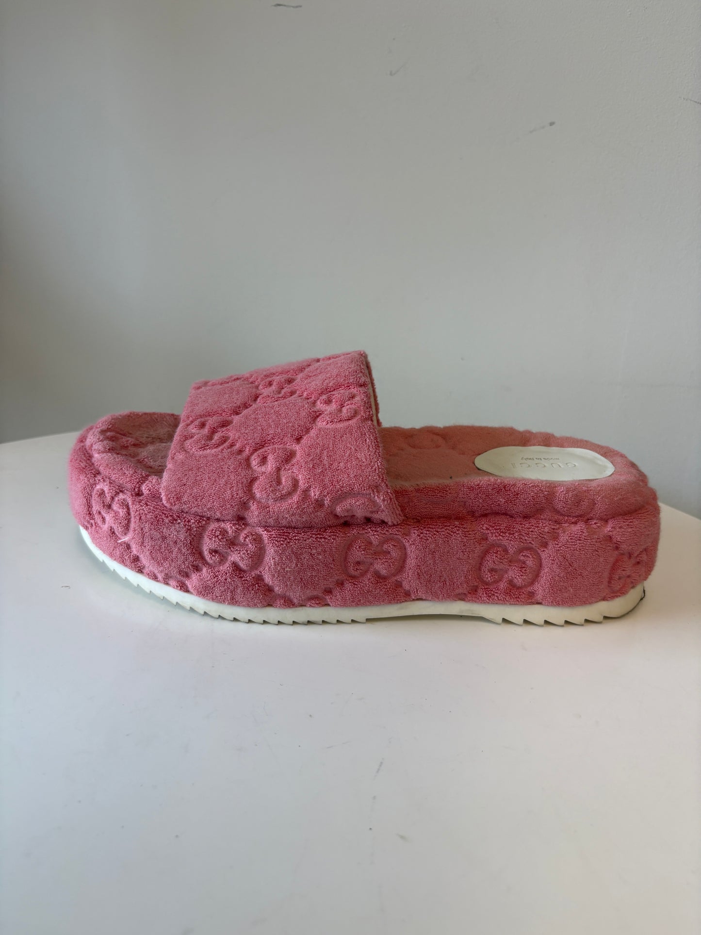 Gucci Angeline GG Terry Pink Platform Sliders
