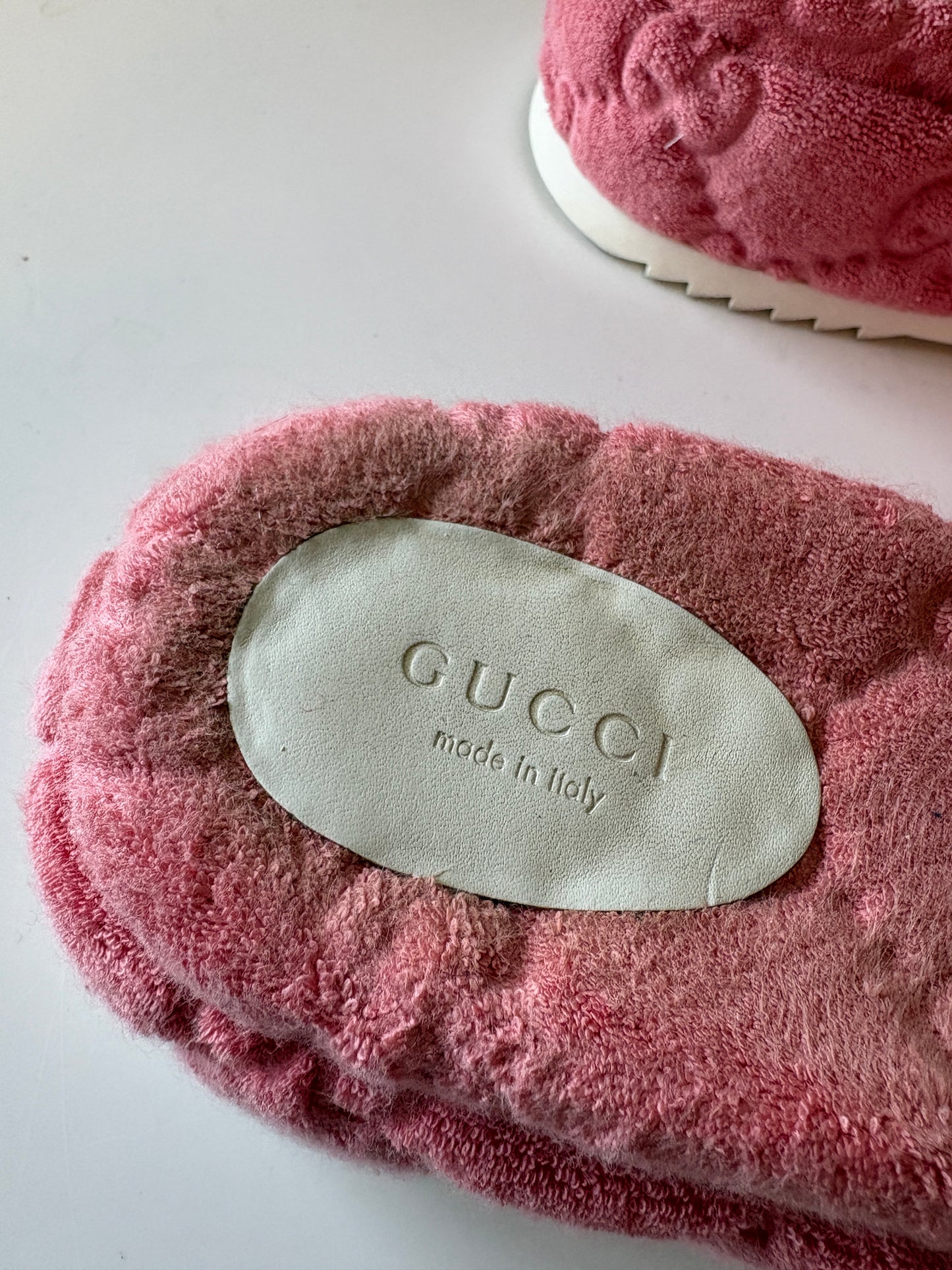 Gucci Angeline GG Terry Pink Platform Sliders