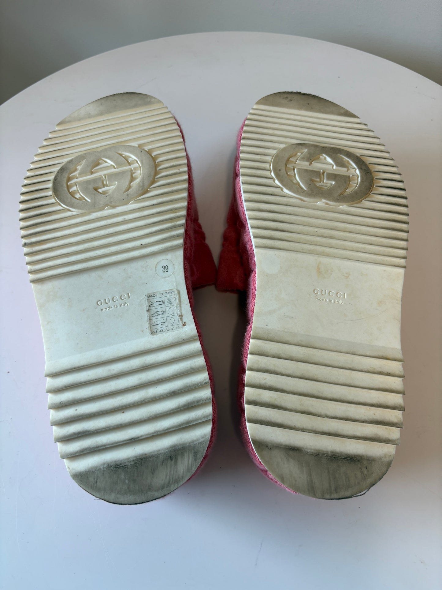 Gucci Angeline GG Terry Pink Platform Sliders