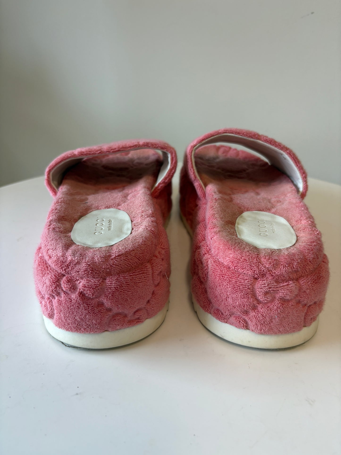 Gucci Angeline GG Terry Pink Platform Sliders