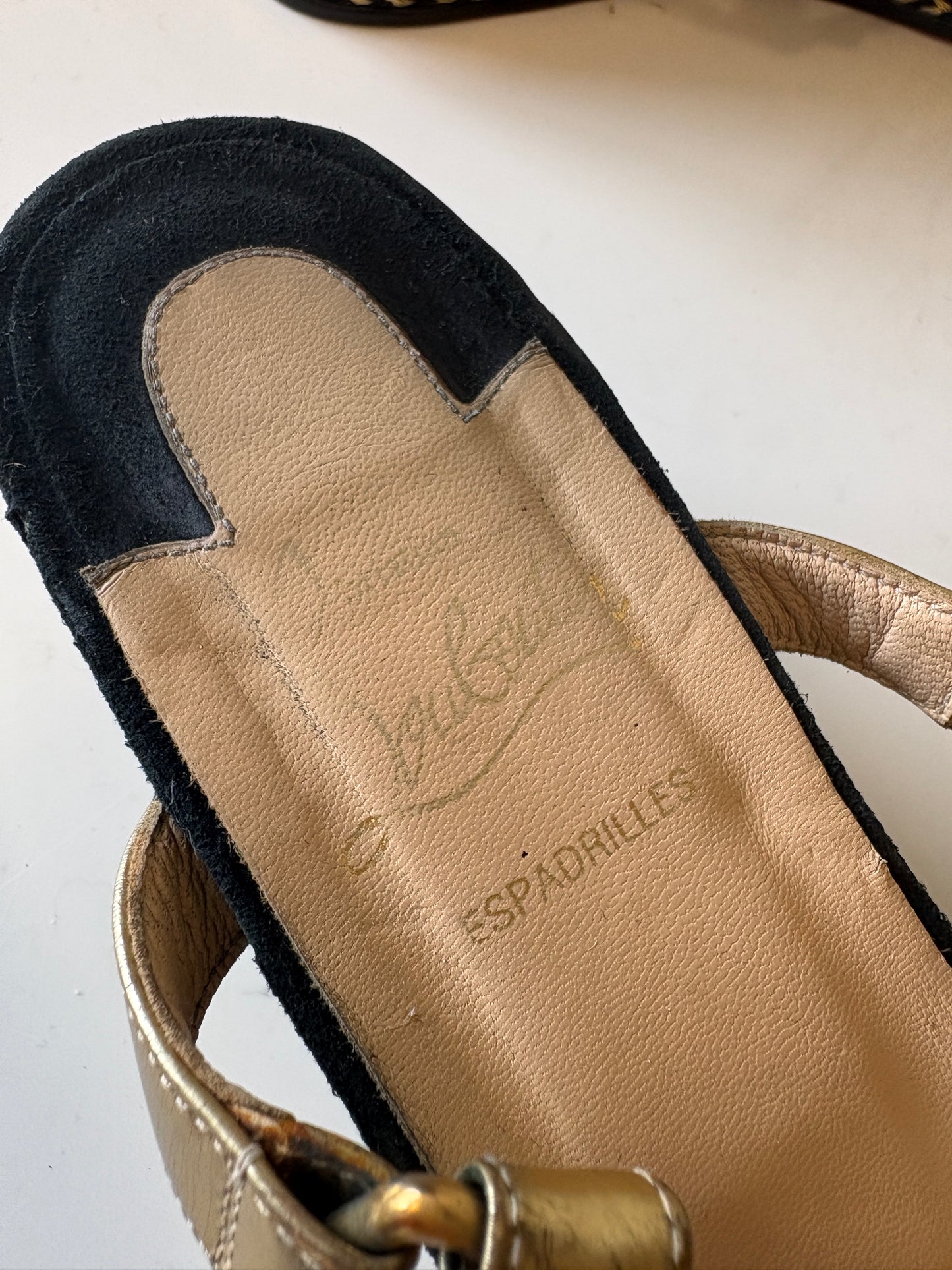 Christian Louboutin Black And Gold Studded Flatform Sandals