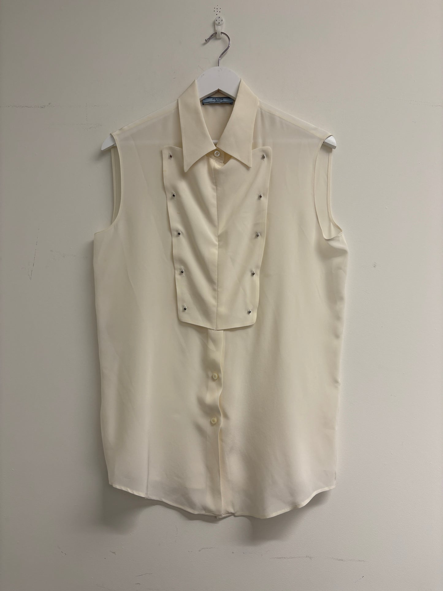 Prada Ivory Silk Bib Front Sleeveless Blouse (pre-owned)