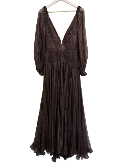 Maria Lucia Hohan Dark Brown Zeena Silk Ruffled Gown (pre-owned)