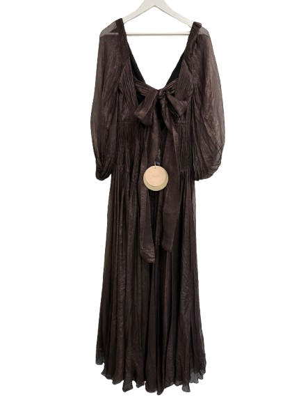 Maria Lucia Hohan Dark Brown Zeena Silk Ruffled Gown (pre-owned)