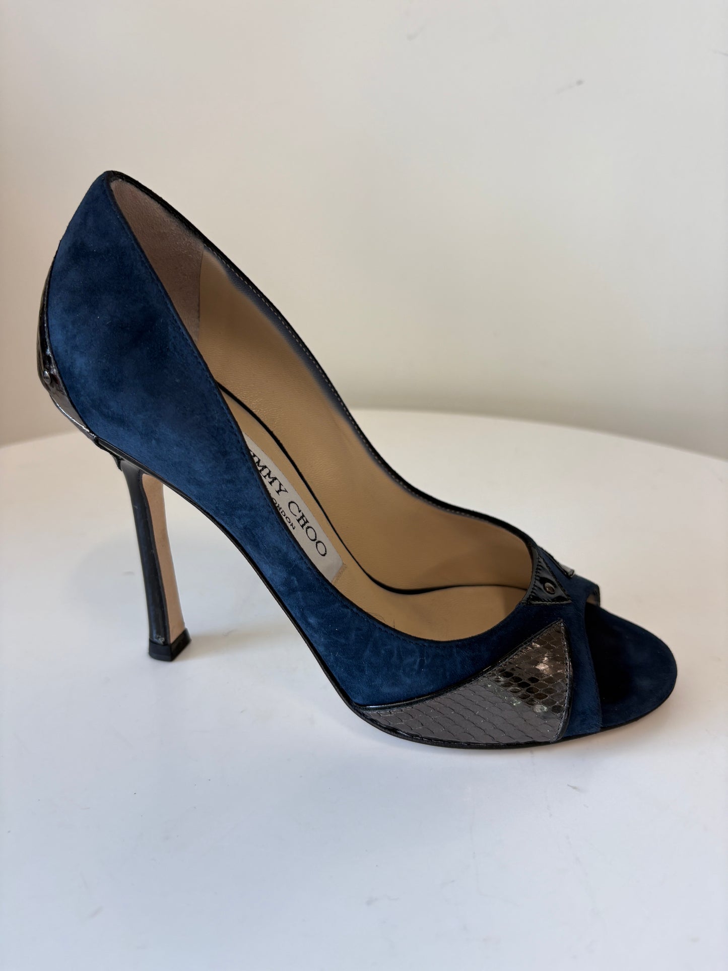 Jimmy Choo 072 Rocky Watersnake Blue Peeptoe Heels
