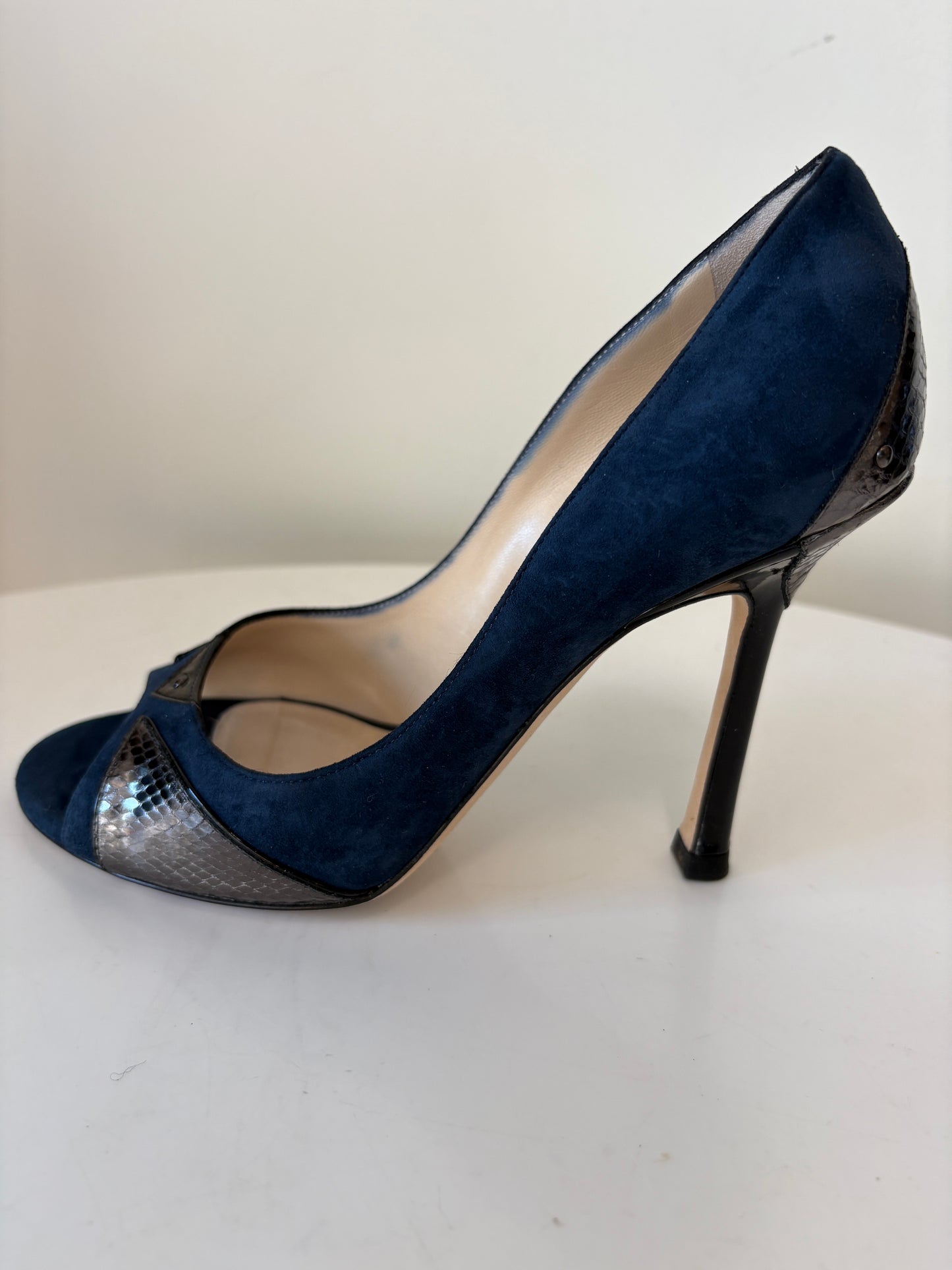 Jimmy Choo 072 Rocky Watersnake Blue Peeptoe Heels