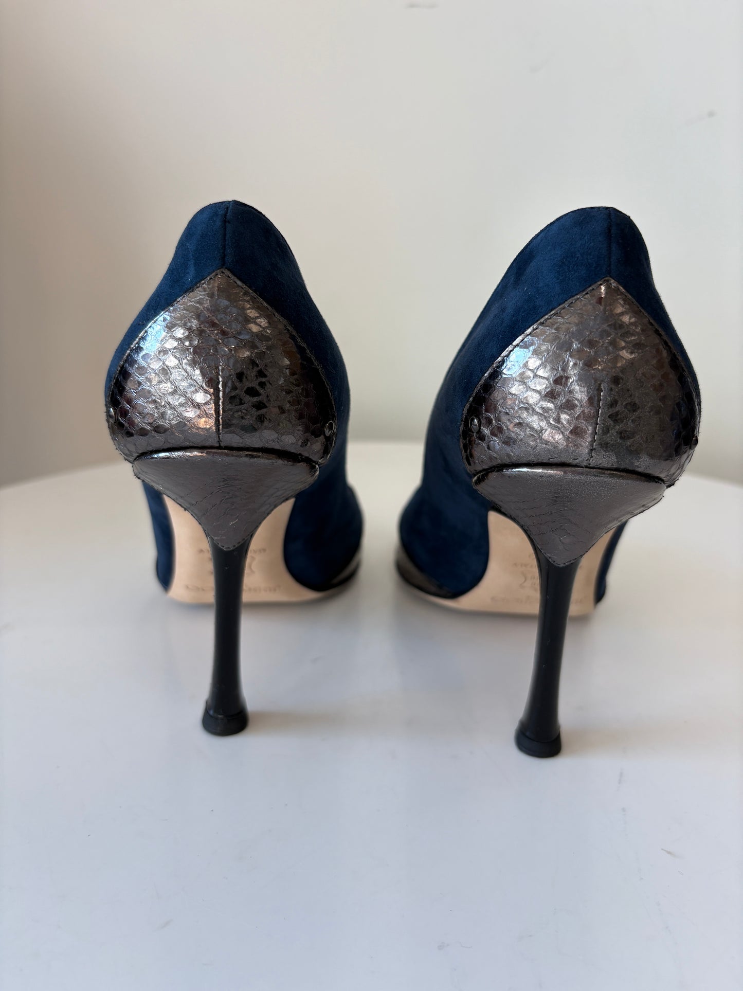 Jimmy Choo 072 Rocky Watersnake Blue Peeptoe Heels