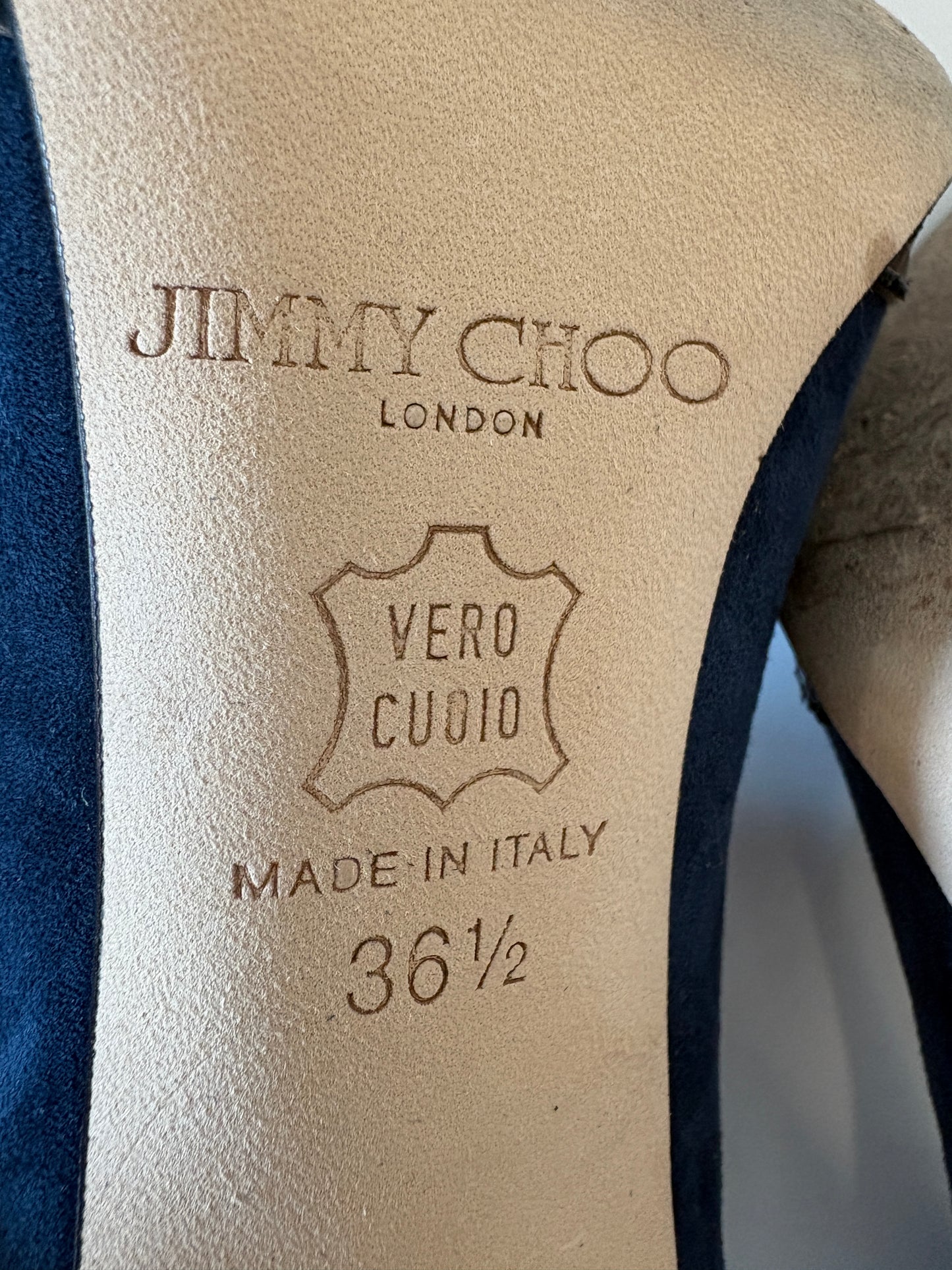 Jimmy Choo 072 Rocky Watersnake Blue Peeptoe Heels