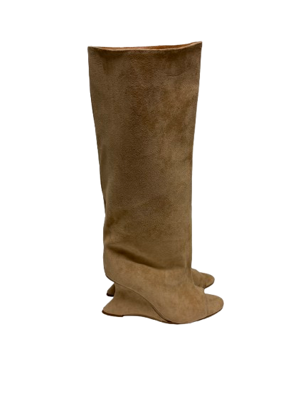 Beige Suede Peep-Toe Boots (pre-owned)