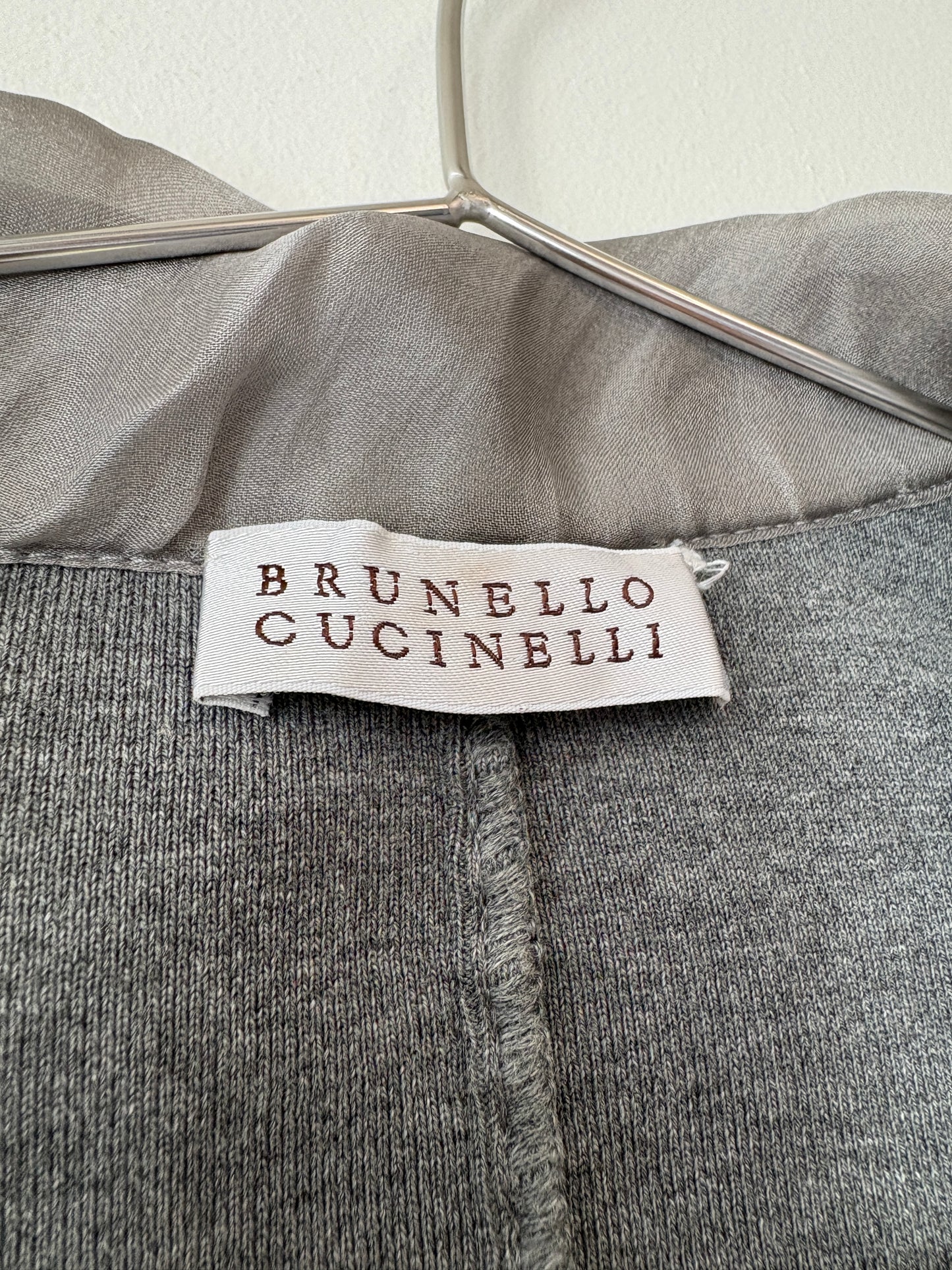 Brunello Cucinelli Grey Cotton Ruffle Blazer