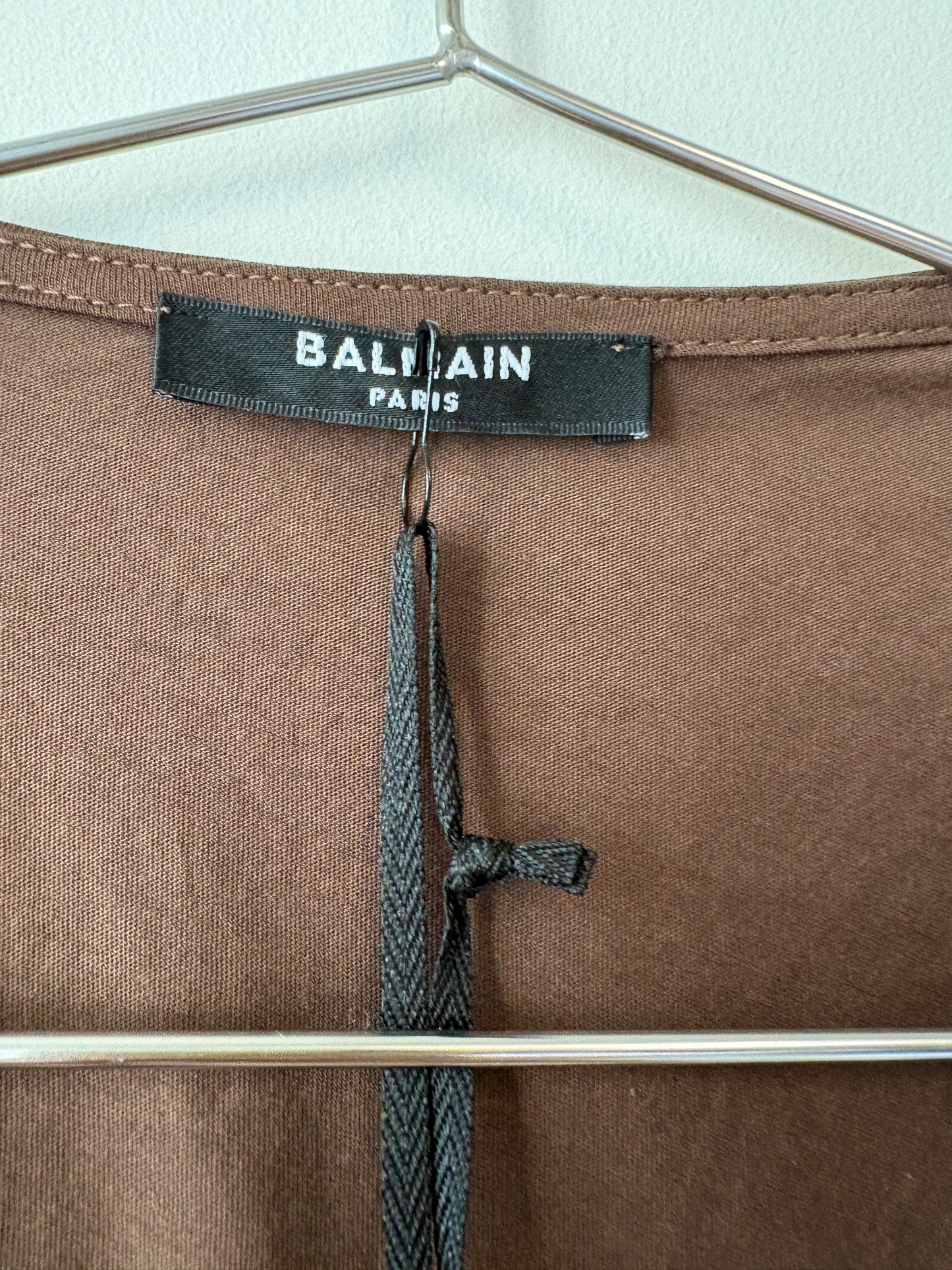 Balmain Brown Draped Jersey Crop Top