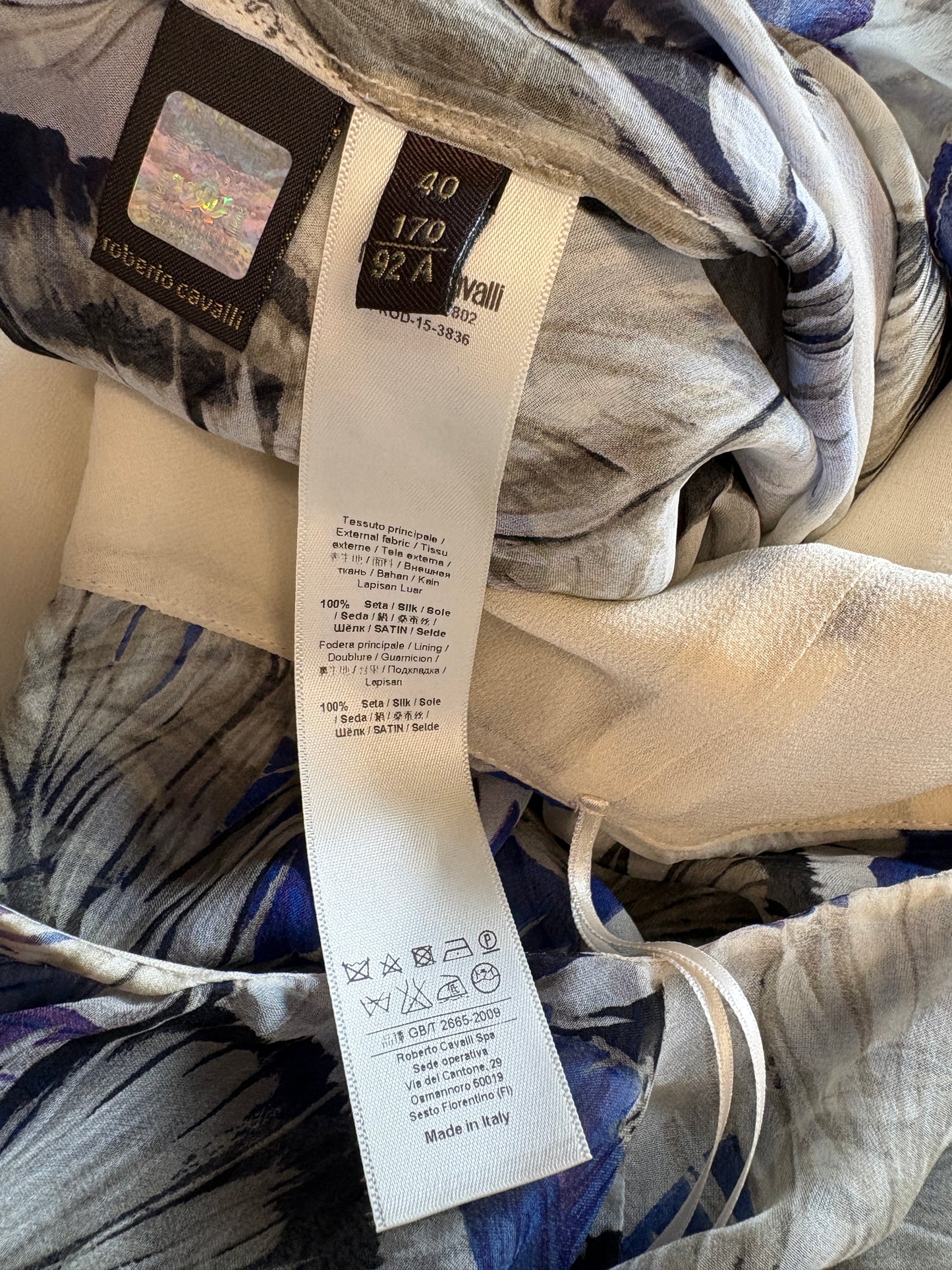 Roberto Cavalli Blue Floral Silk Maxi Dress
