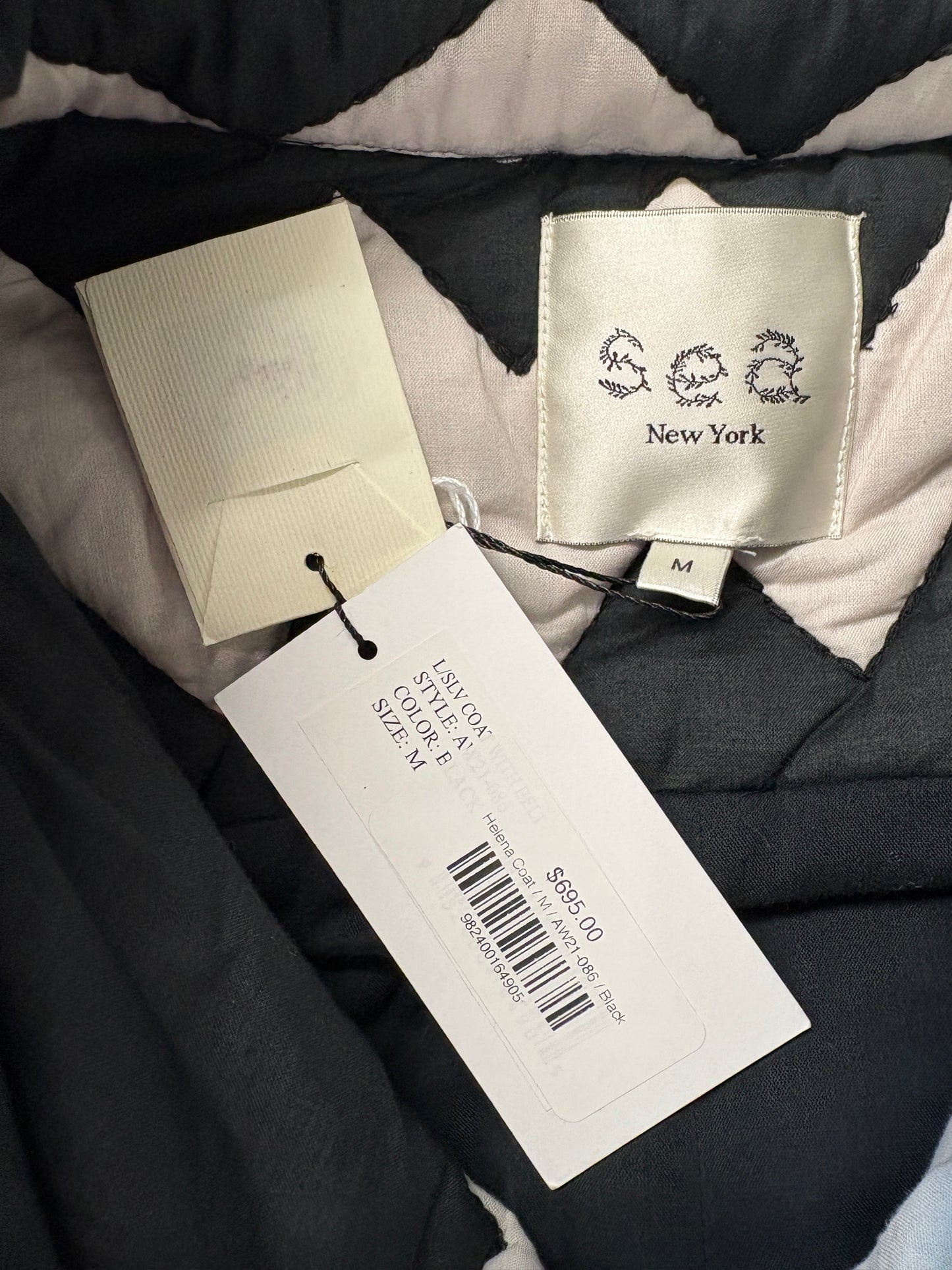 Sea New York Helena Monochrome Quilted Belted Coat