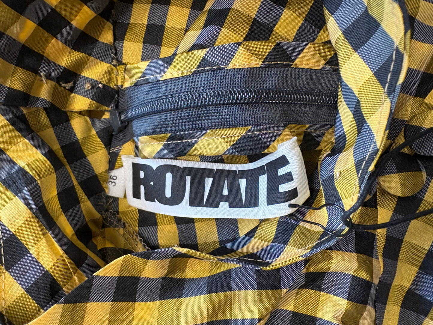 Rotate Yellow And Black Check Puff Sleeve Dress