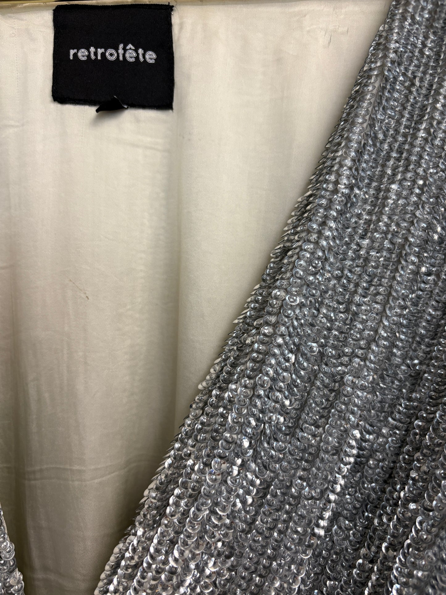 Retrofete Gabrielle Silver Sequin Wrap Dress
