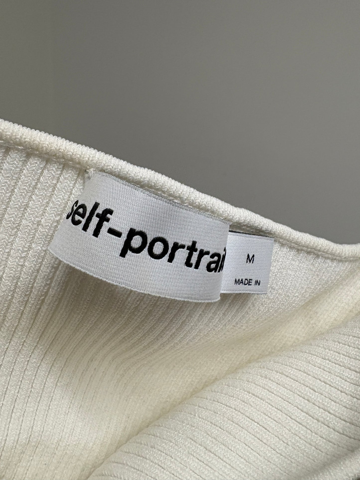 Self Portrait Cream Ribbed Crop Top With Gold Buttons