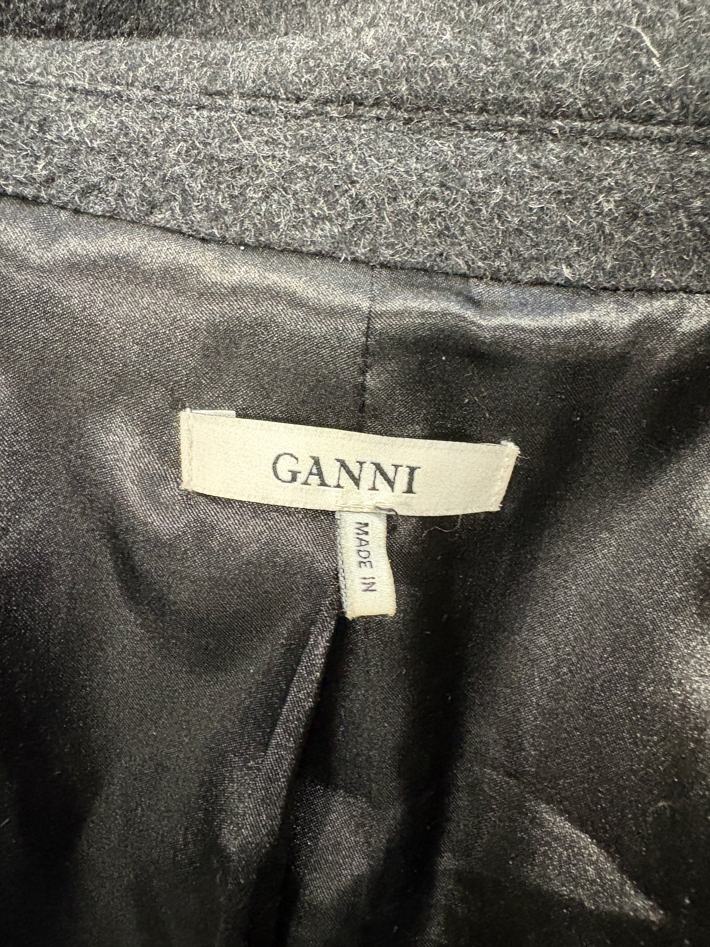 Ganni Charcoal Long Wool Double Breasted Coat
