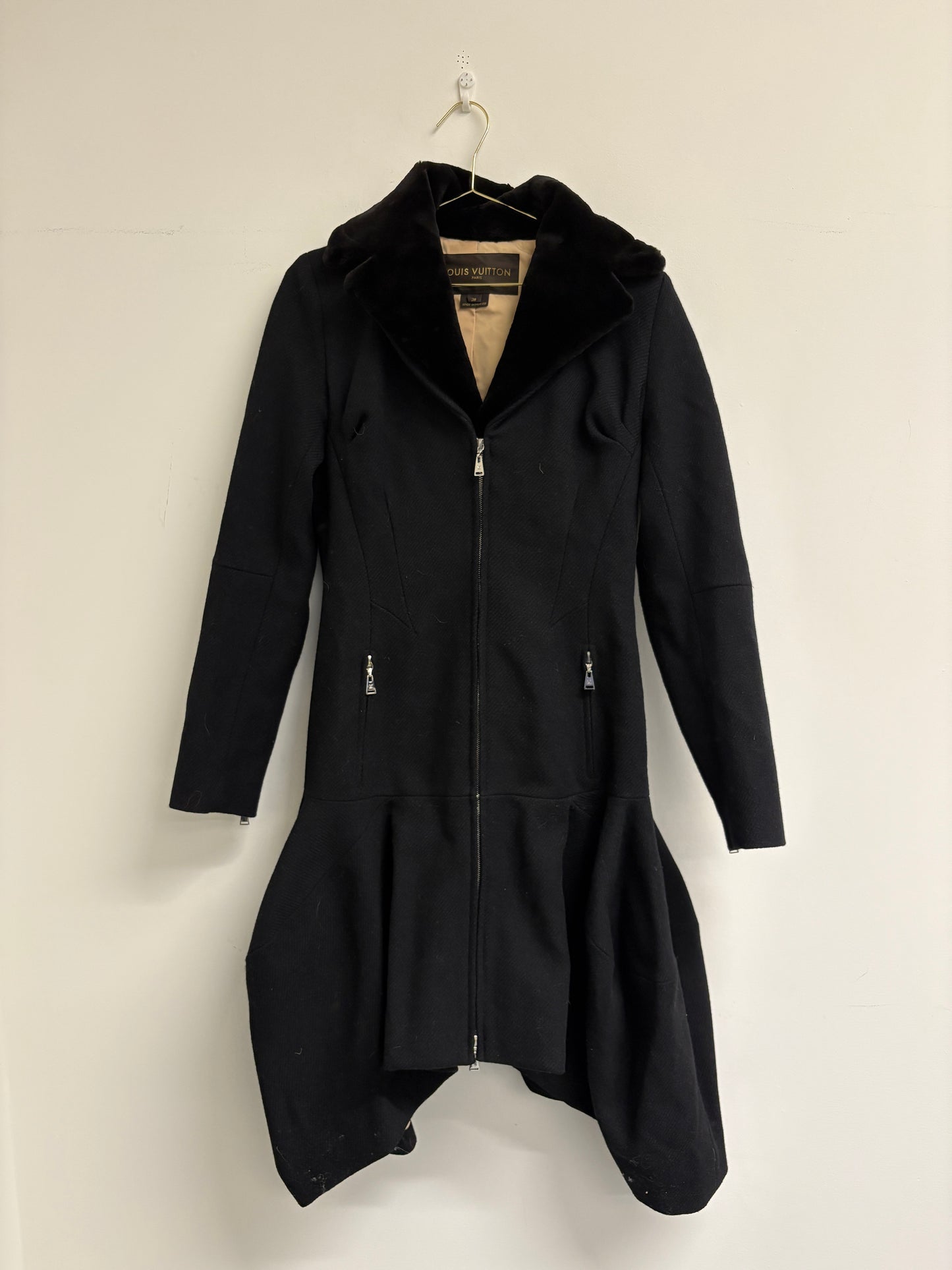 Louis Vuitton Black Wool Coat With Mink Collar