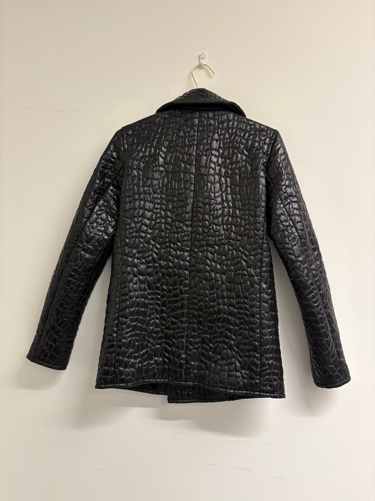 Saint Laurent Black Mock Croc Coated Cotton Jacket