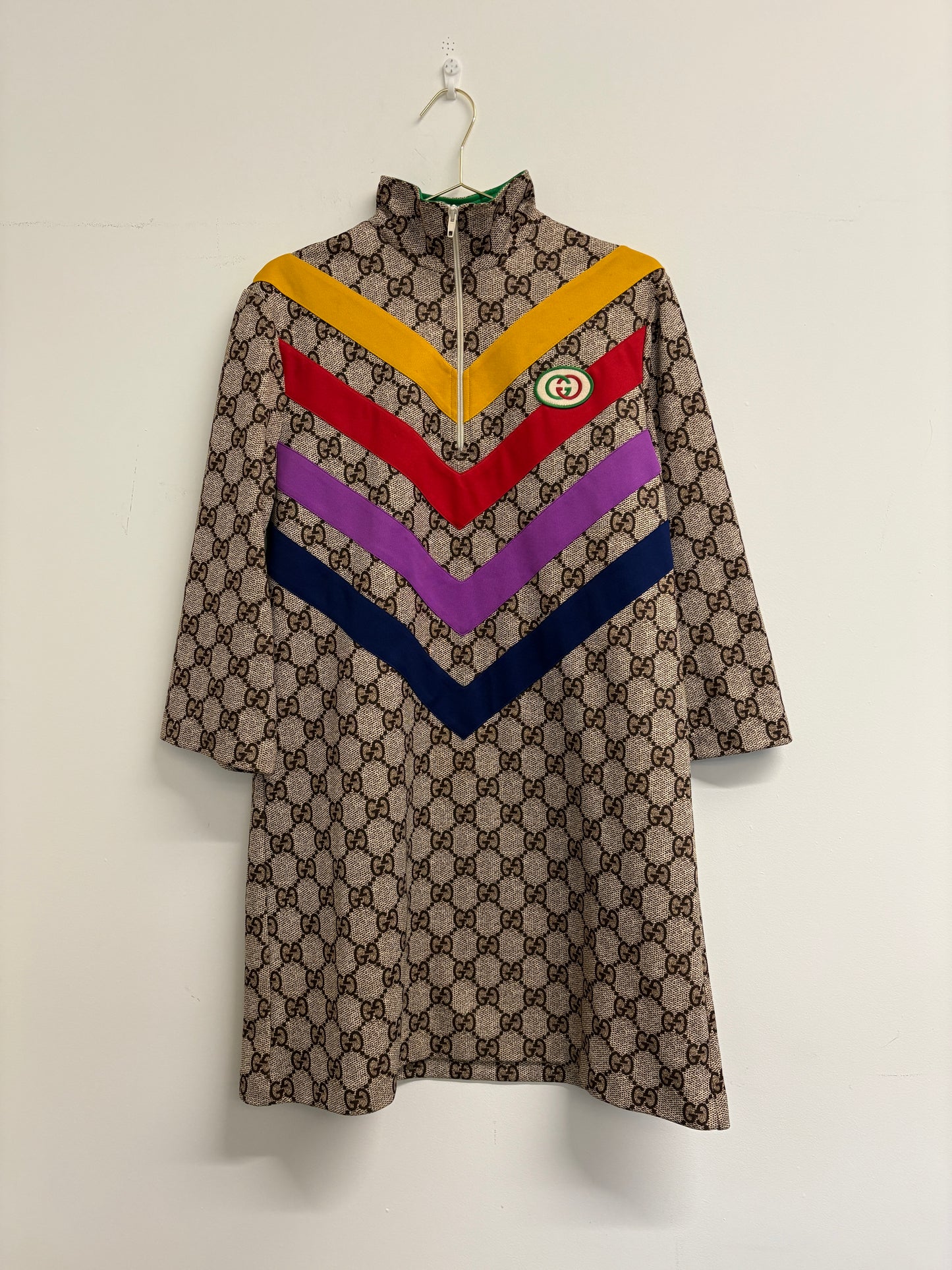 Gucci GG Print Sweatshirt Dress With Multicolour Chevron