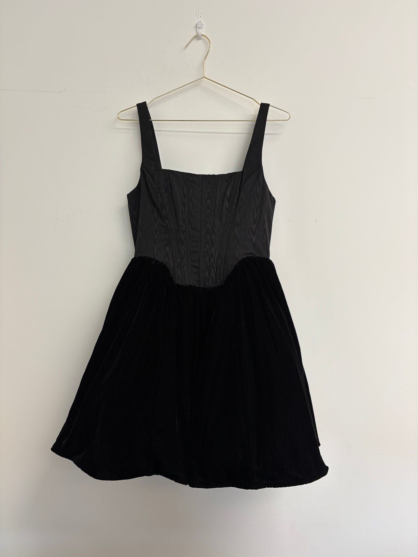 Staud Black Velvet Corseted Skater Dress