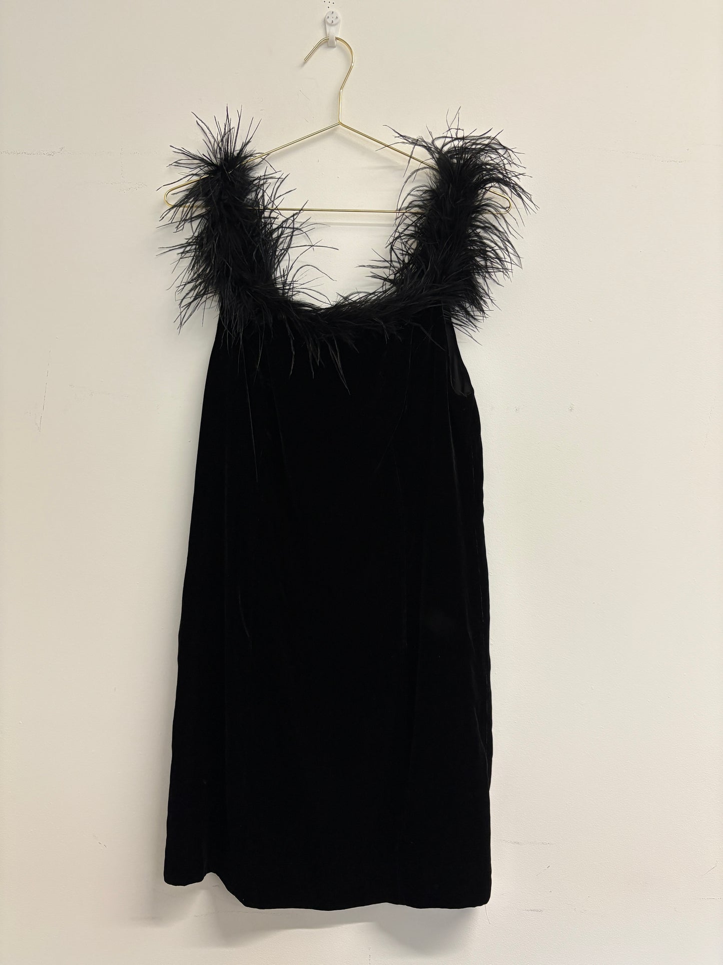 Rixo Lena Black Velvet Feather Trim Dress