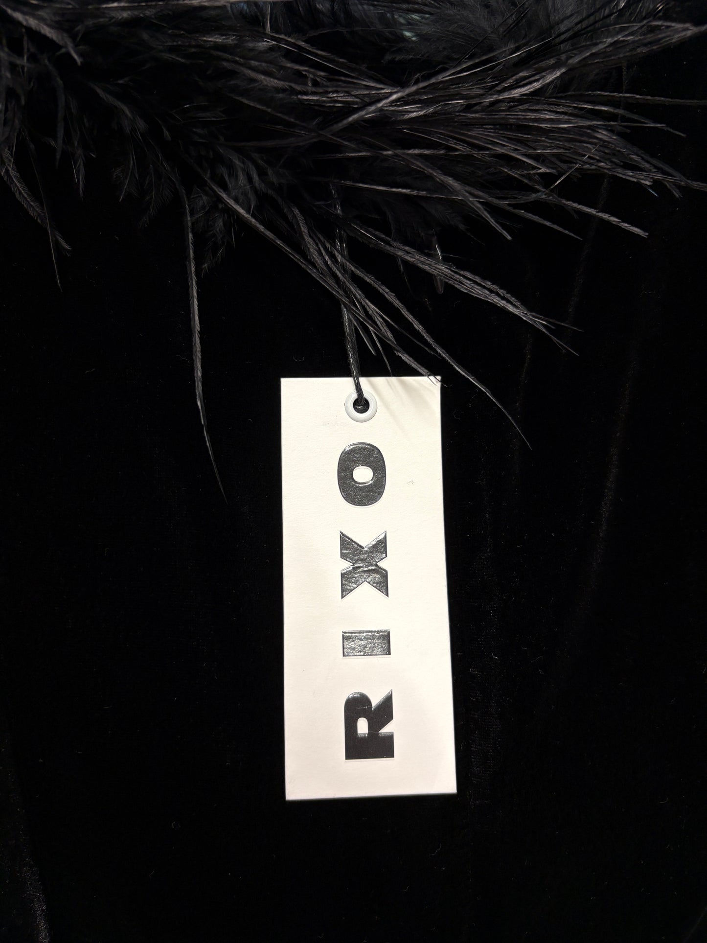 Rixo Lena Black Velvet Feather Trim Dress