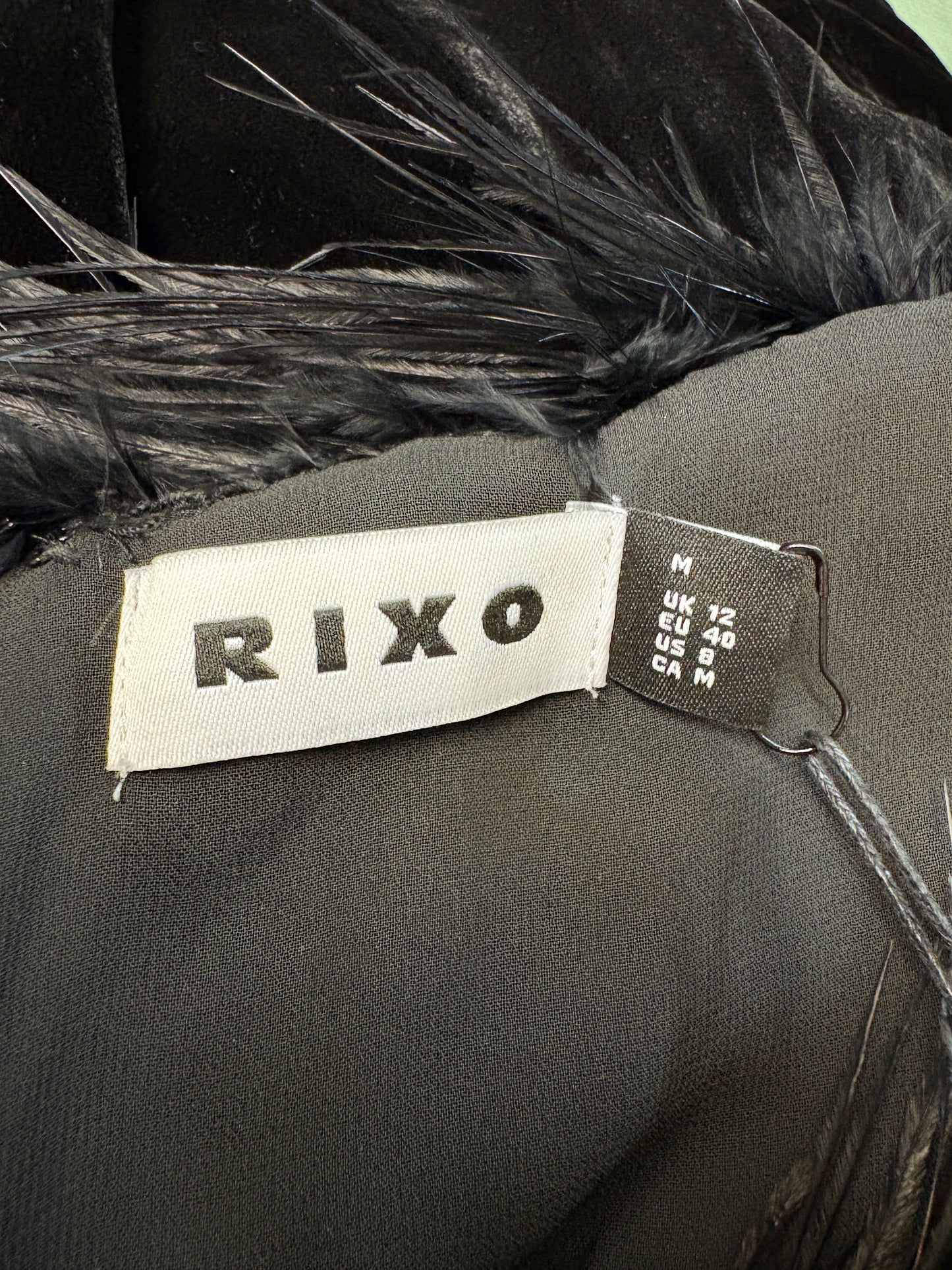 Rixo Lena Black Velvet Feather Trim Dress