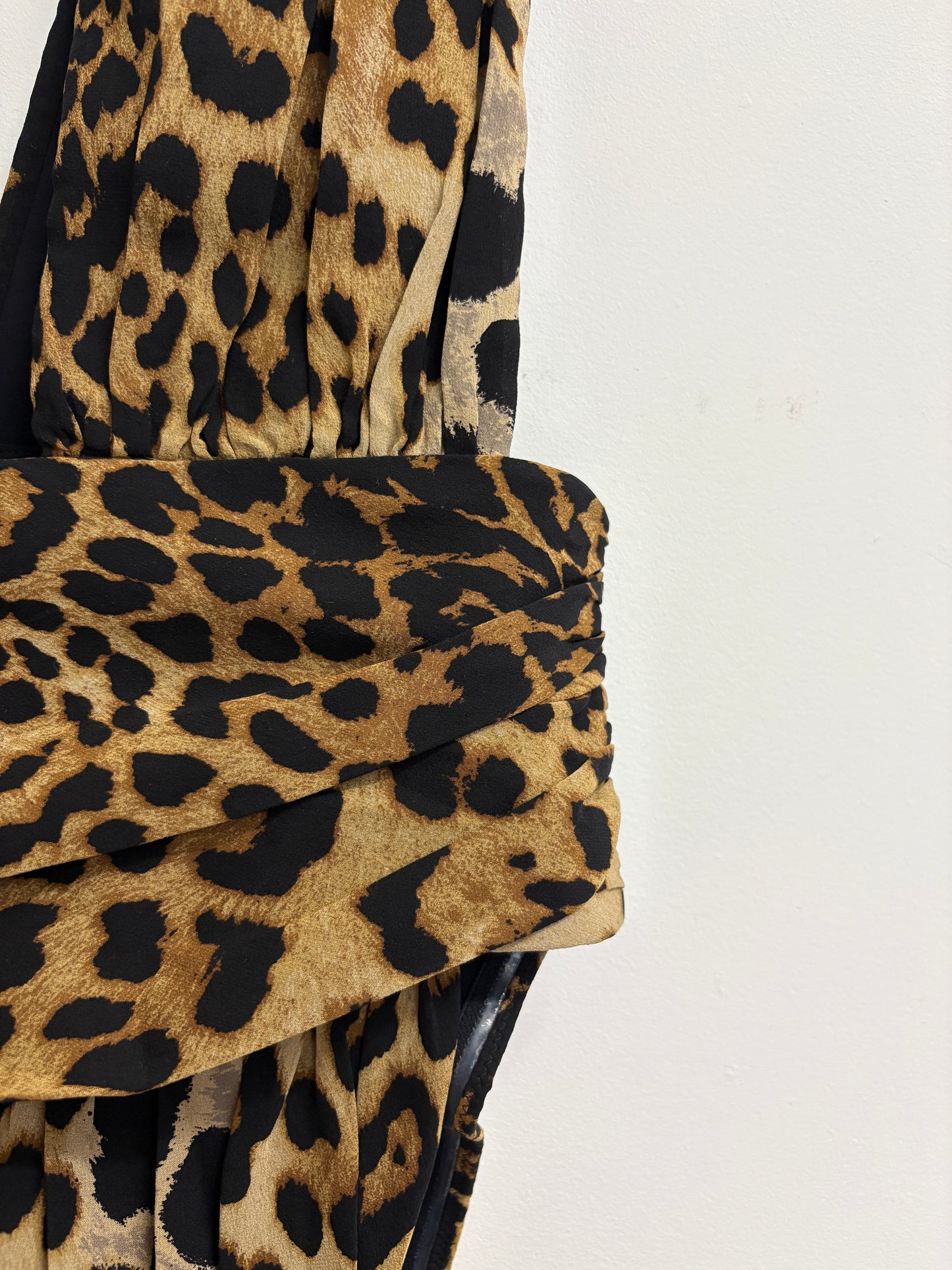 Saint Laurent Ruched Leopard Print Silk Bodysuit