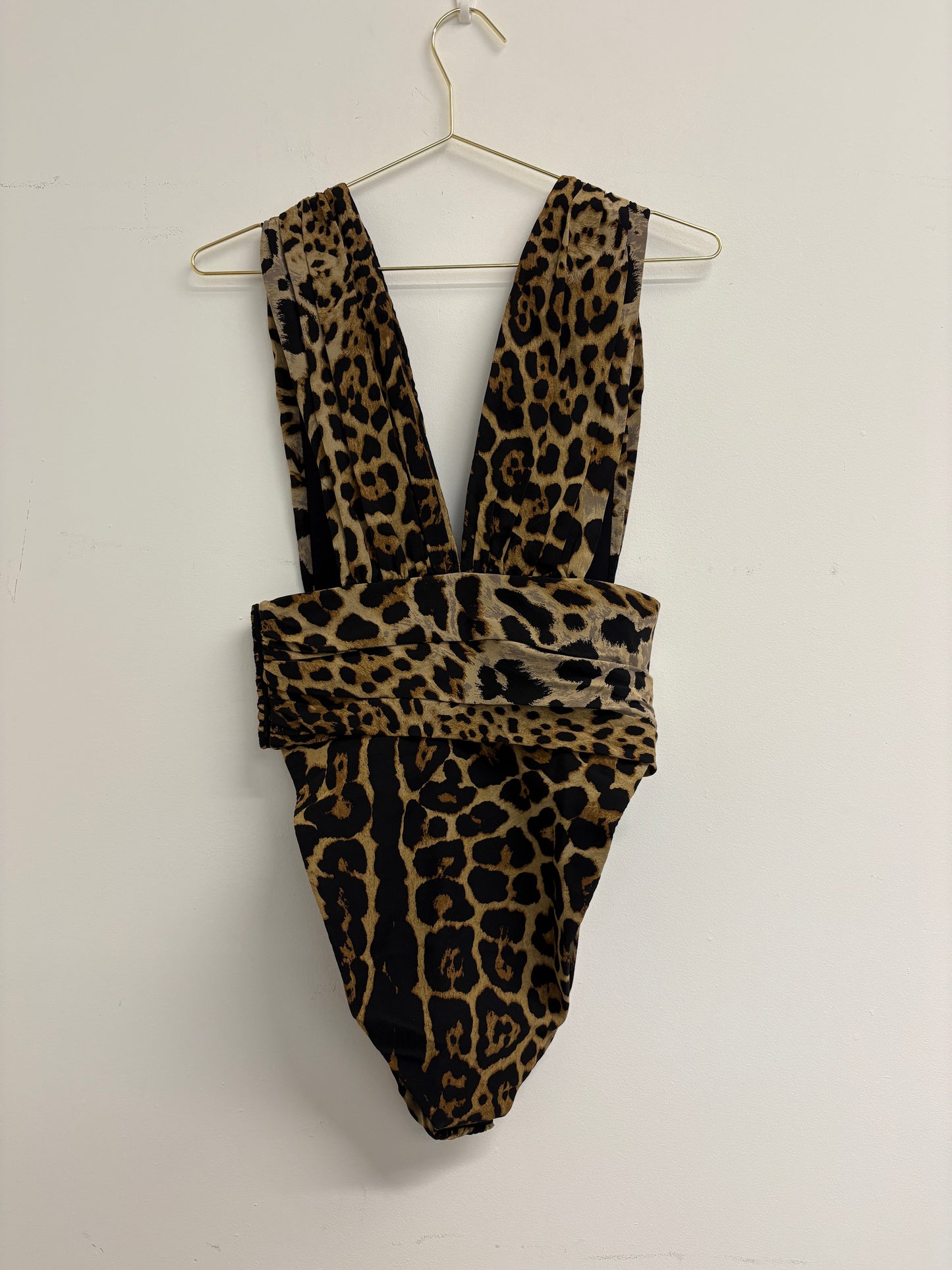 Saint Laurent Ruched Leopard Print Silk Bodysuit